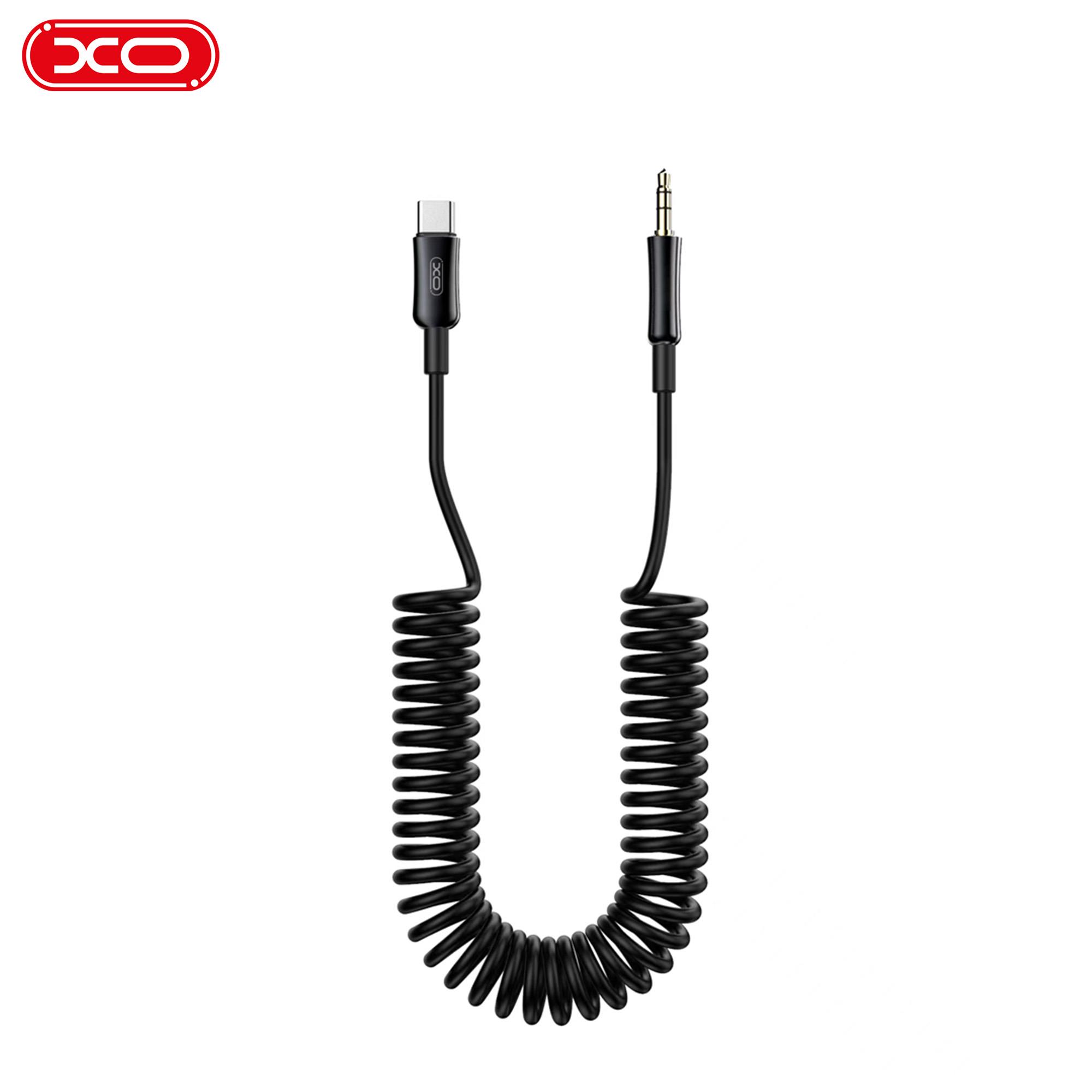XO NB-R255B TYPE-C (USB-C) to 3.5 mm Jack Aux Altın Uç Spiral Silikon Ses Aktarım Kablosu