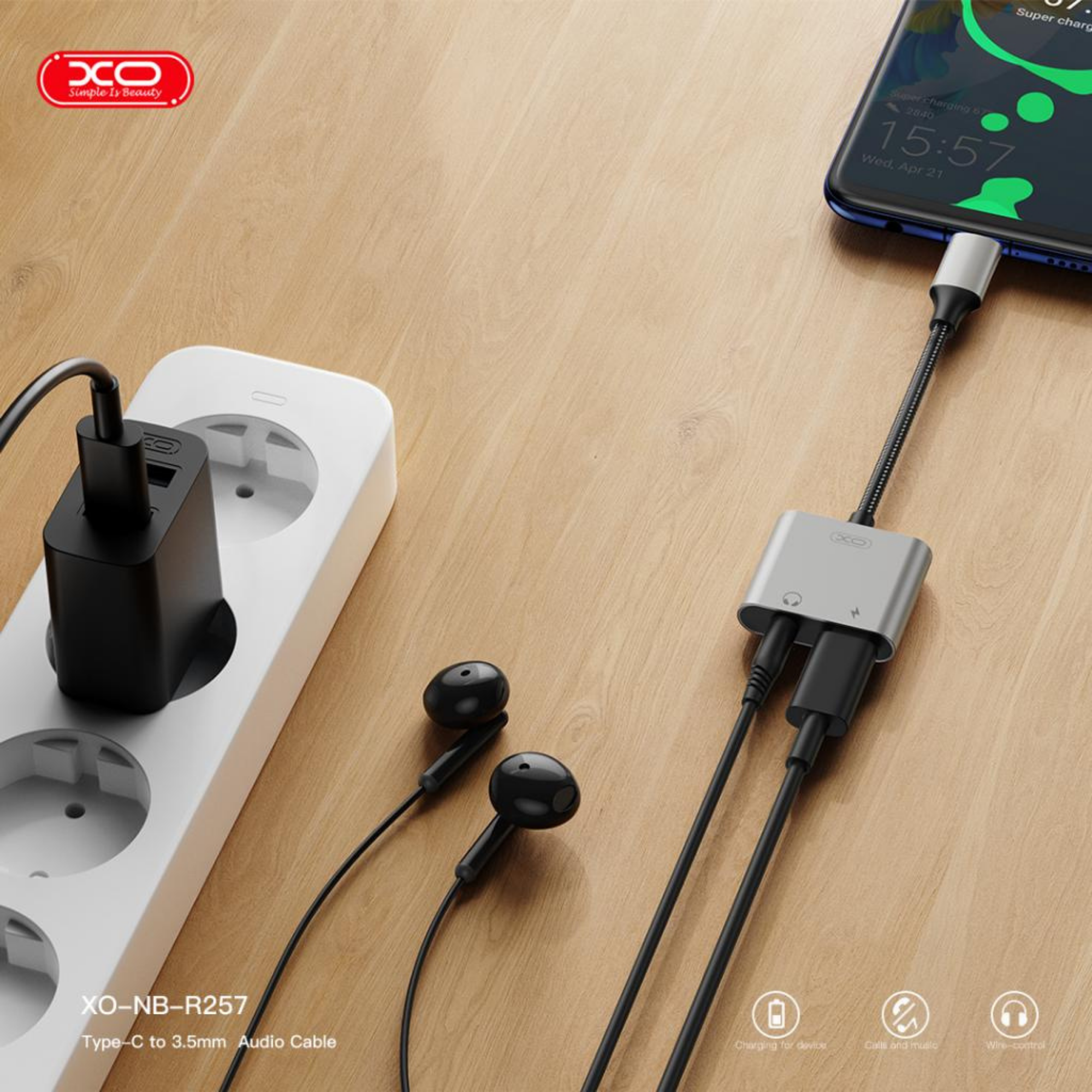 XO NB-R257B TYPE-C to 3.5 MM Aux Jack Kulaklık Şarj Girişli 2 in 1 Ses Dönüştürücü Adaptör Çevirici