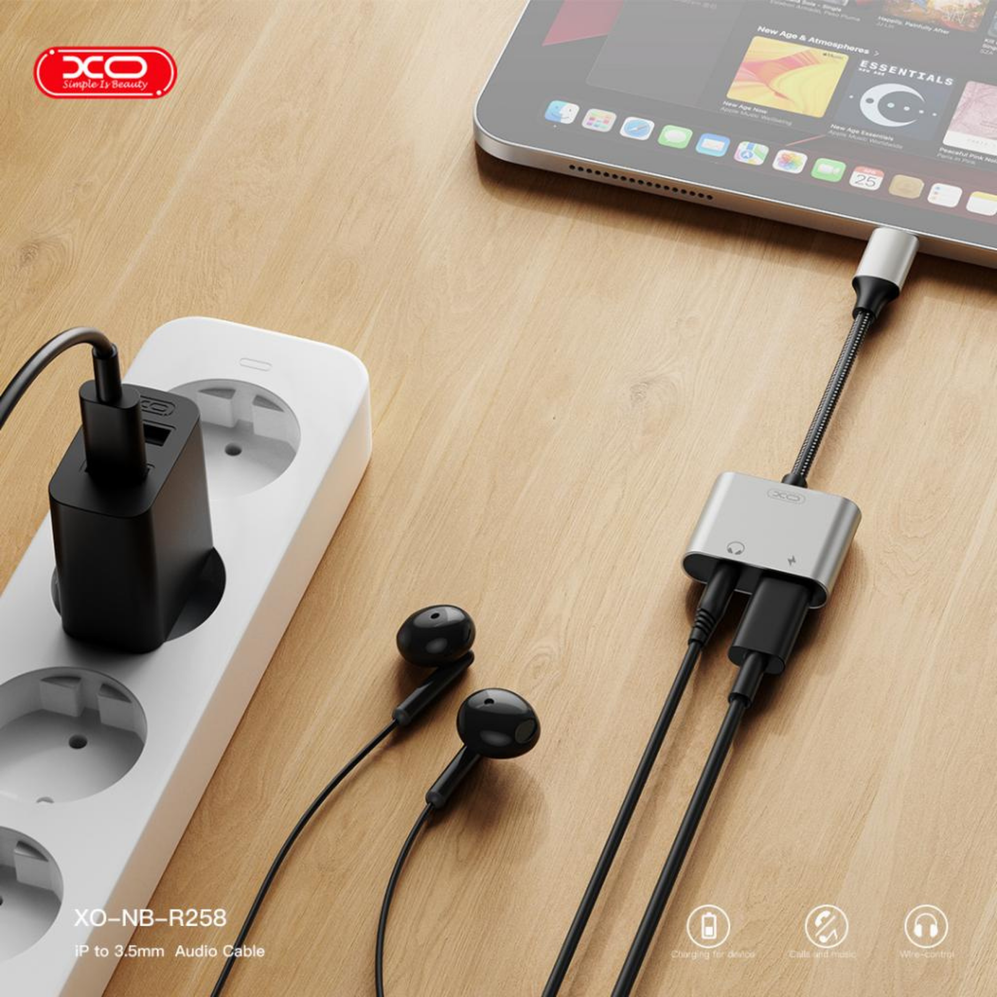 XO NB-R258B Lightning to 3.5 MM Aux Jack Kulaklık Şarj Girişli 2 in 1 Ses Dönüştürücü Adaptör Çevirici