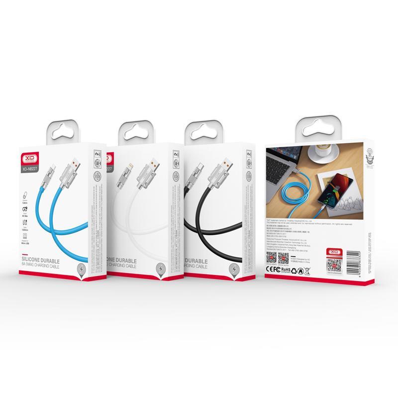 XO NB227 6A Hızlı Fast Destekli USB-A to TYPE-C (USB-C) Soft Silikon Çinko Alaşımlı Dayanıklı 1.2 Metre Data Şarj Kablosu