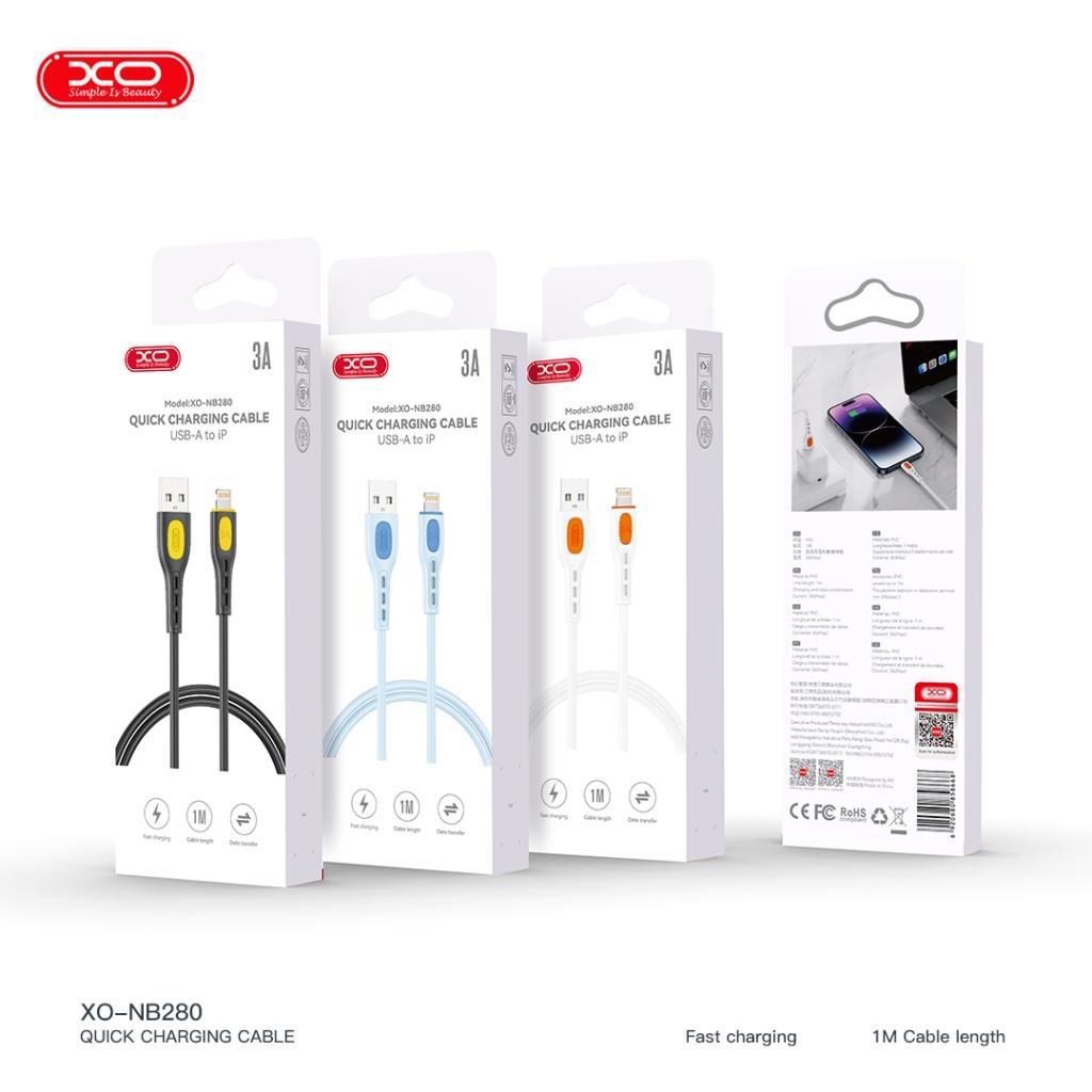 XO NB280 3A Q.C Hızlı Fast Destekli USB-A to Lightning Dayanıklı Silikon Data Şarj Kablosu