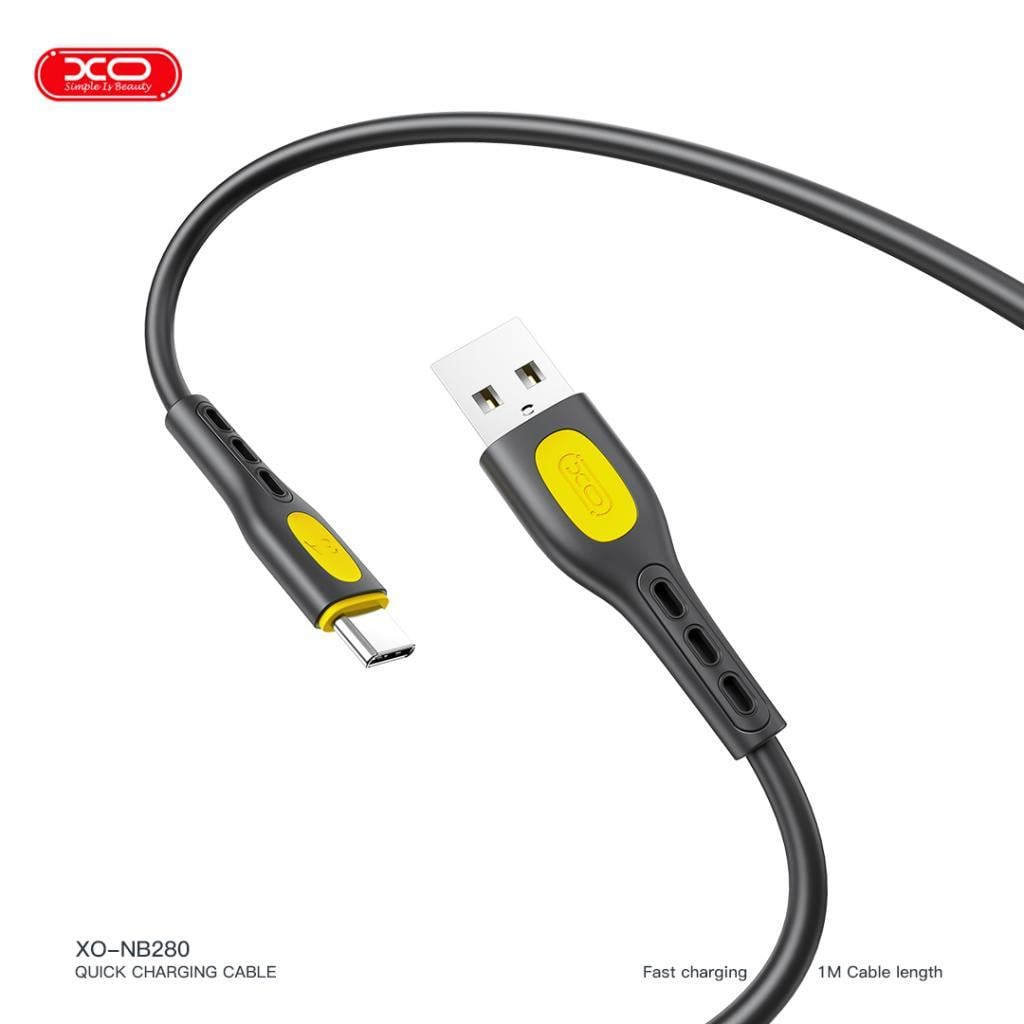 XO NB280 3A Q.C Hızlı Fast Destekli USB-A to Type-C Dayanıklı Silikon Data Şarj Kablosu