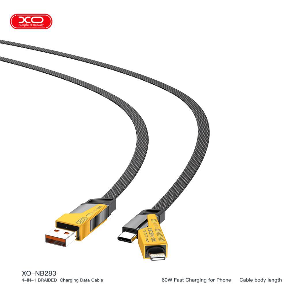XO NB283 60W 1M PD Hızlı Fast Destekli 4 lü USB-A ,Type-C , Lightning Dayanıklı Data Şarj Kablosu