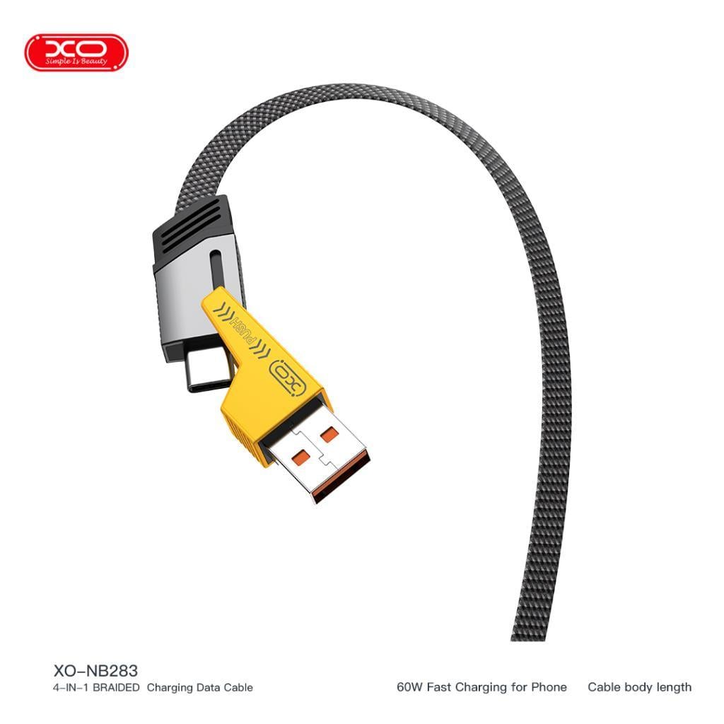 XO NB283 60W 1M PD Hızlı Fast Destekli 4 lü USB-A ,Type-C , Lightning Dayanıklı Data Şarj Kablosu