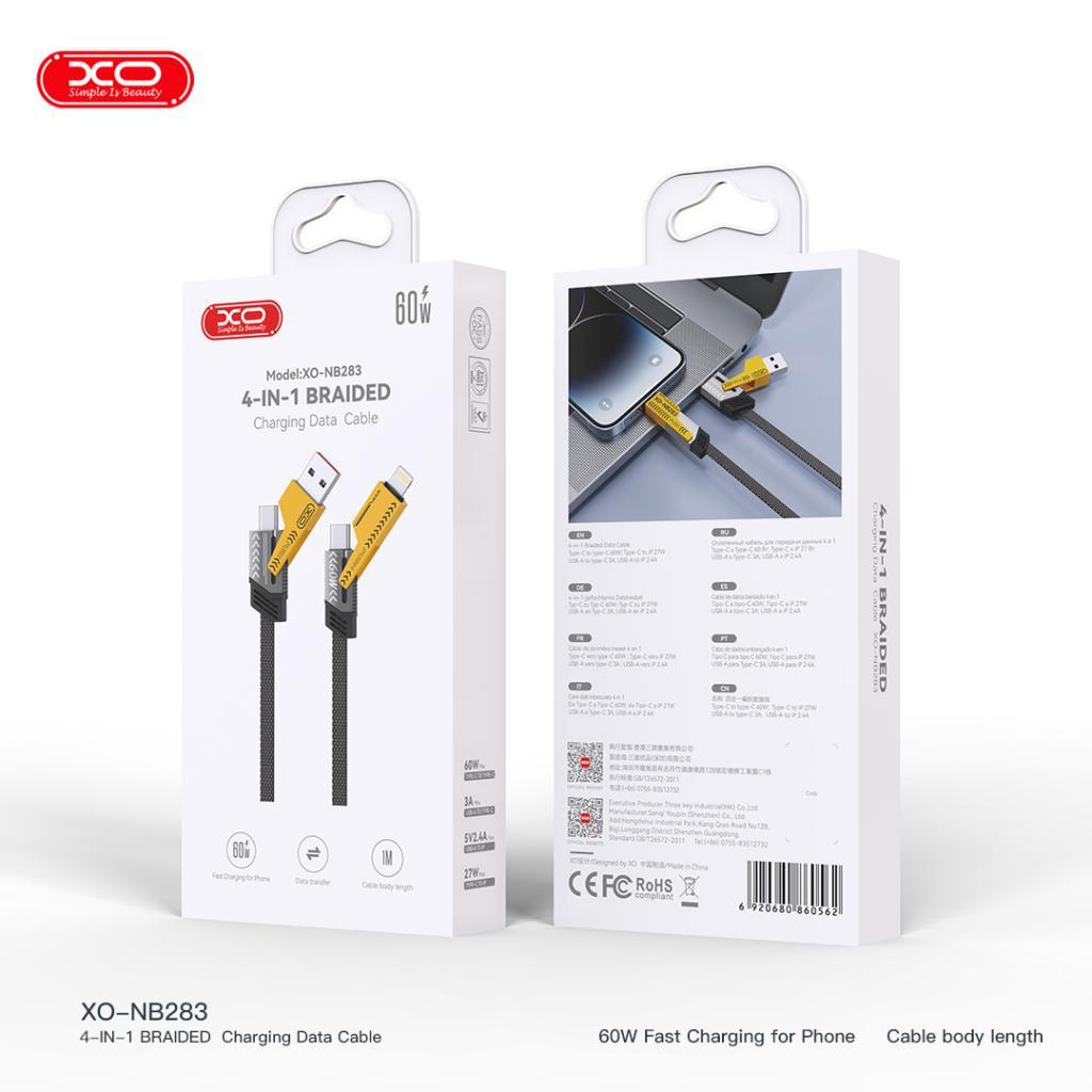 XO NB283 60W 1M PD Hızlı Fast Destekli 4 lü USB-A ,Type-C , Lightning Dayanıklı Data Şarj Kablosu