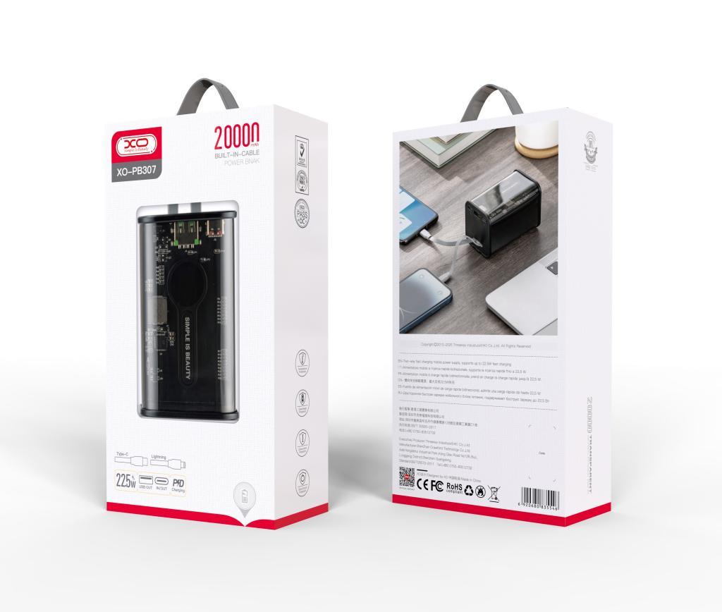 XO PB307 22.5W PD Fast Hızlı TYPE-C (USB-C) Lightning Kablolu Çift Çıkışlı 20000 mAh Powerbank Şarj Aleti