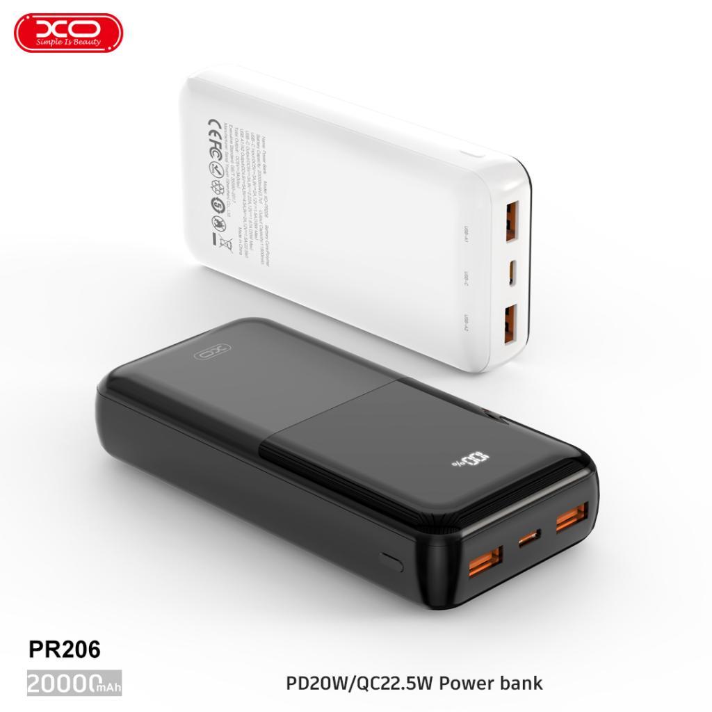 XO PR206 22.5W PD Hızlı Fast Çift USB-A / TYPE-C (USB-C) 3 Çıkışlı Gösterge Ekranlı 20000 Mah Powerbank Şarj Aleti