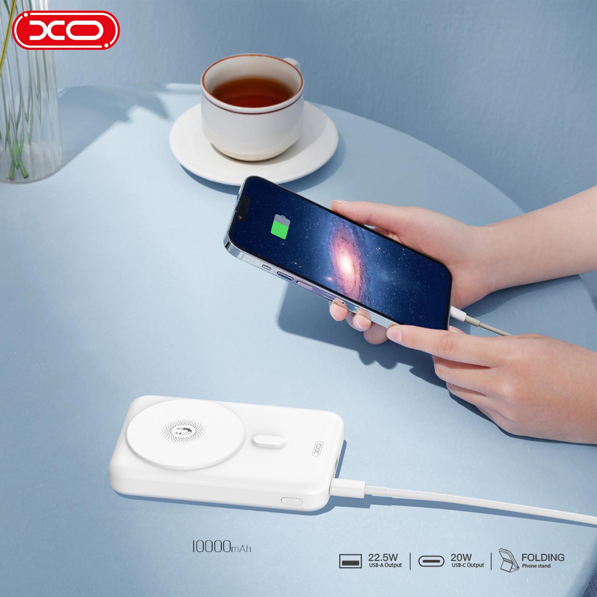 XO PR211 38.5W PD Hızlı Fast TYPE-C (USB-C) / USB-A Çift Çıkışlı Stant Özellikli MagSafe Uyumlu Kablosuz Wireless 10000 Mah Powerbank Şarj Aleti
