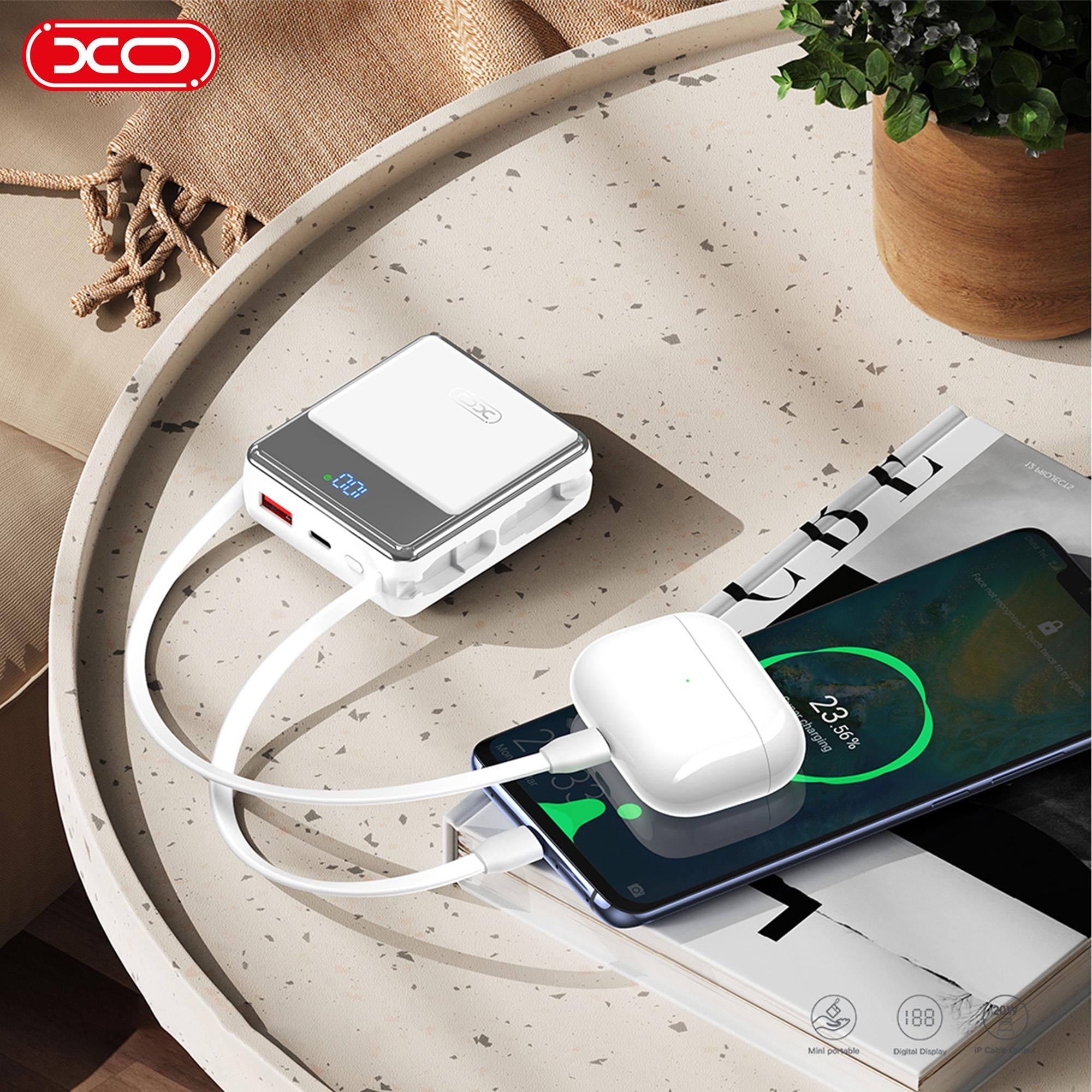 XO PR224 38.5W PD Hızlı Fast Dahili TYPE-C (USB-C) / Lightning Kablolu USB-A 3 Çıkışlı Gösterge Ekranlı 10000 Mah Powerbank Şarj Aleti