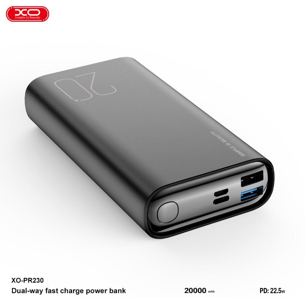 XO PR230 Taşınabilir 22.5W Hızlı Şarj 20W USB-C Port 2 USB-A Port LED Göstergeli 20000mAh Powerbank