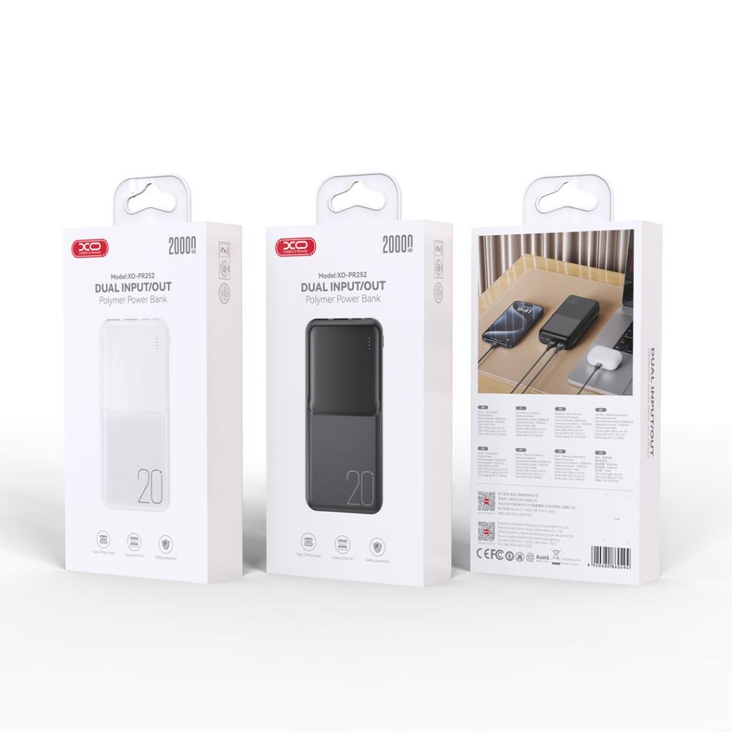 XO PR252 2.1A Hızlı Şarj Destekli 20000 mAh Çift USB Çıkışlı Yüksek Kapasiteli Taşınabilir Şarj Cihazı