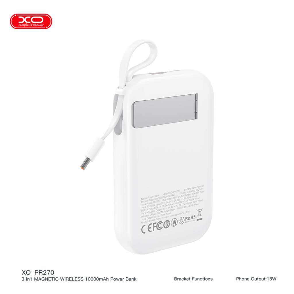 XO PR270 22.5W Kablosuz Şarj Özellikli Dahili Type-C Kablolu 10000mAh Powerbank