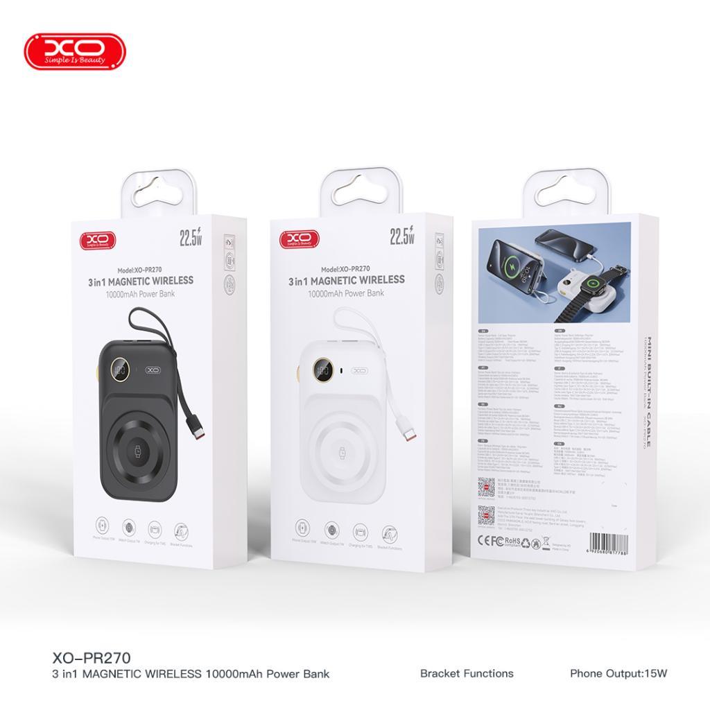 XO PR270 22.5W Kablosuz Şarj Özellikli Dahili Type-C Kablolu 10000mAh Powerbank