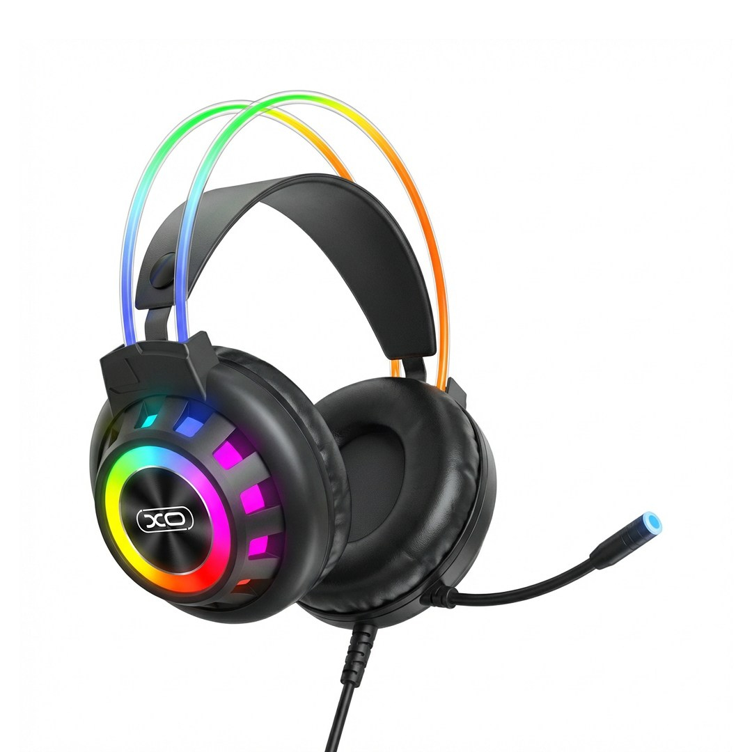 XO XO GE10 RGB Işıklı 50 mm Mikrofonlu Kablolu Gaming Oyuncu Kulaklığı USB ve 3.5 mm Jak Kontrol Üniteli Adaptörlü