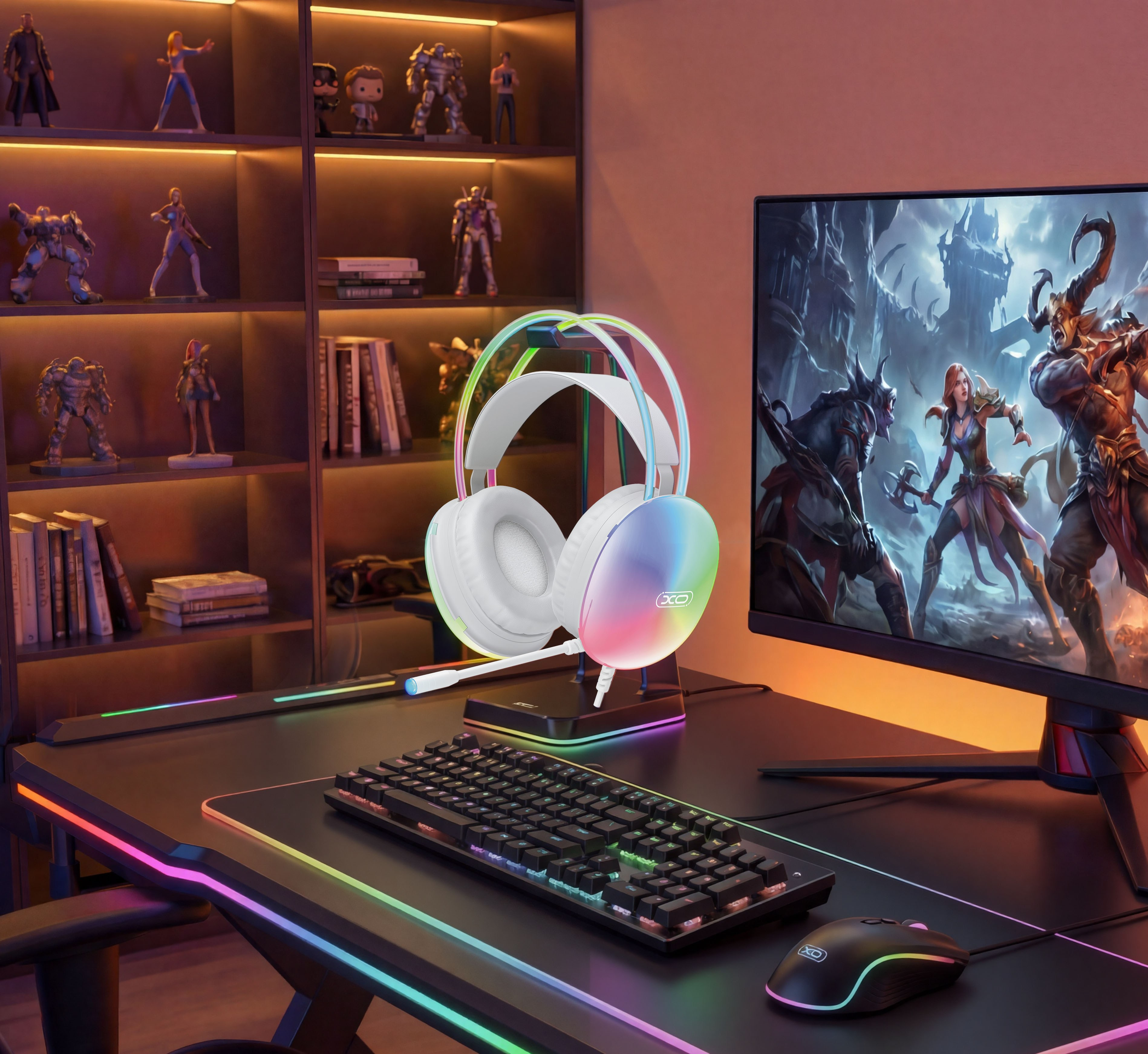 XO XO GE11 50 mm RGB Işıklı Mikrofonlu Kablolu Gaming Oyuncu Kulaklığı USB ve 3.5 mm Jak Adaptörlü