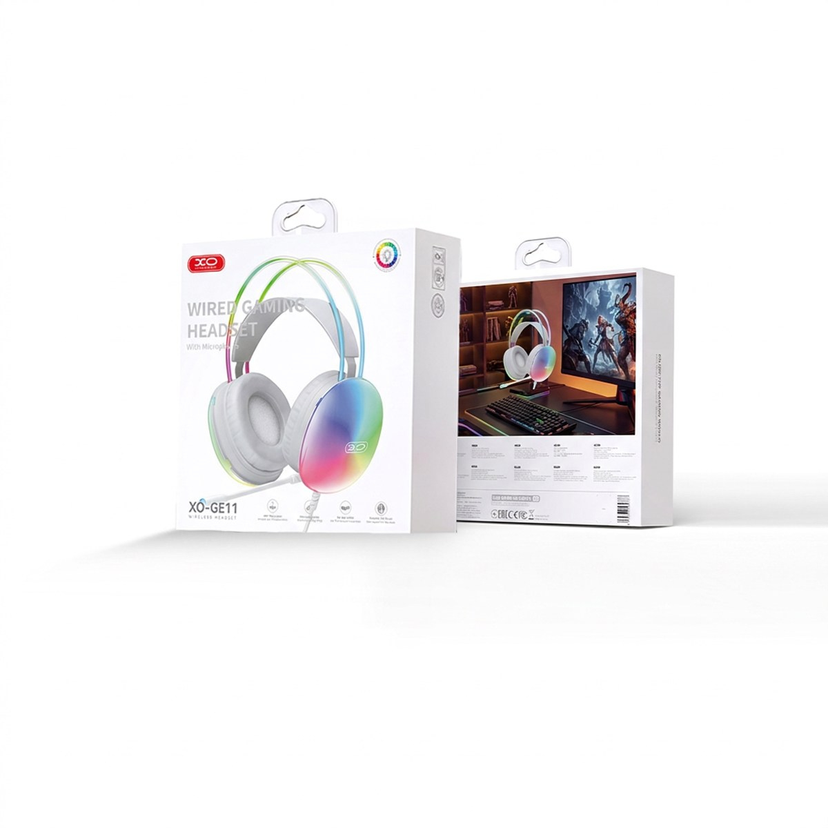 XO XO GE11 50 mm RGB Işıklı Mikrofonlu Kablolu Gaming Oyuncu Kulaklığı USB ve 3.5 mm Jak Adaptörlü Beyaz