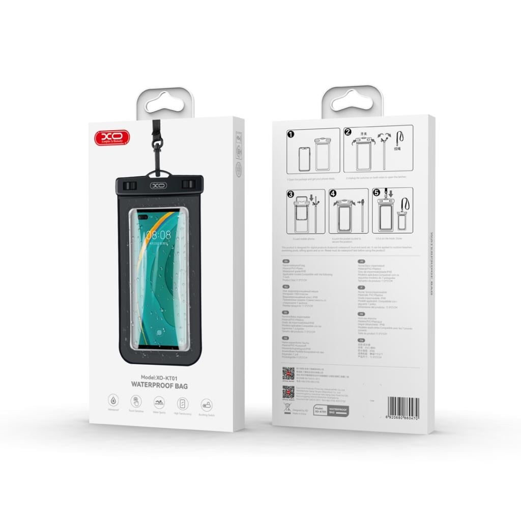 XO XO-KT01 Cep Telefonu PVC Su Geçirmez Kılıf Açık Pencere Klipsli Model + Boyun Askısı