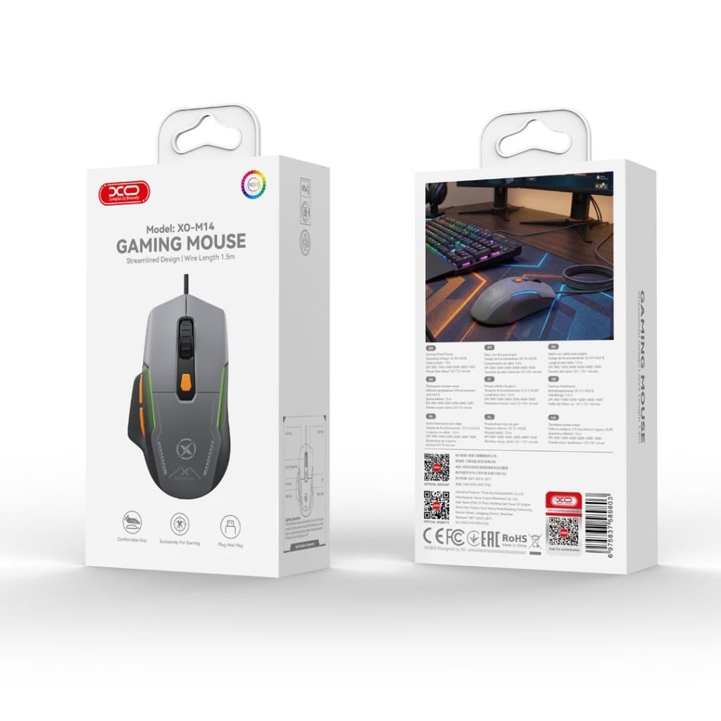 XO XO-M14 RGB Oyuncu Mouse 7600 DPI Kablolu USB 6 Tuş Gaming Mouse Siyah
