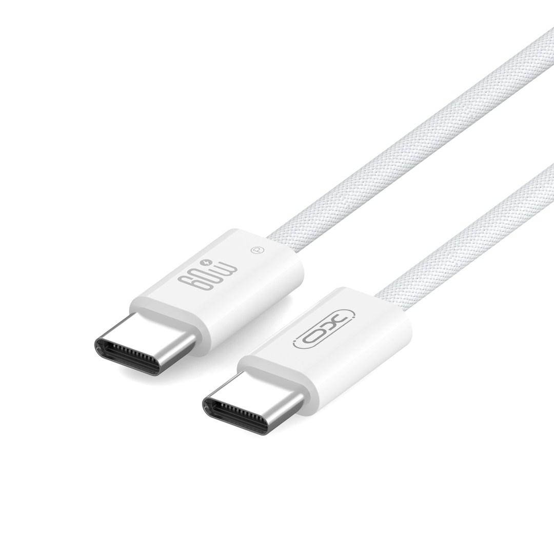 XO XO NB-Q273 60W Hızlı Şarj Destekli Örgü Type-C to Type-C 1 Metre Şarj ve Data Kablosu Beyaz