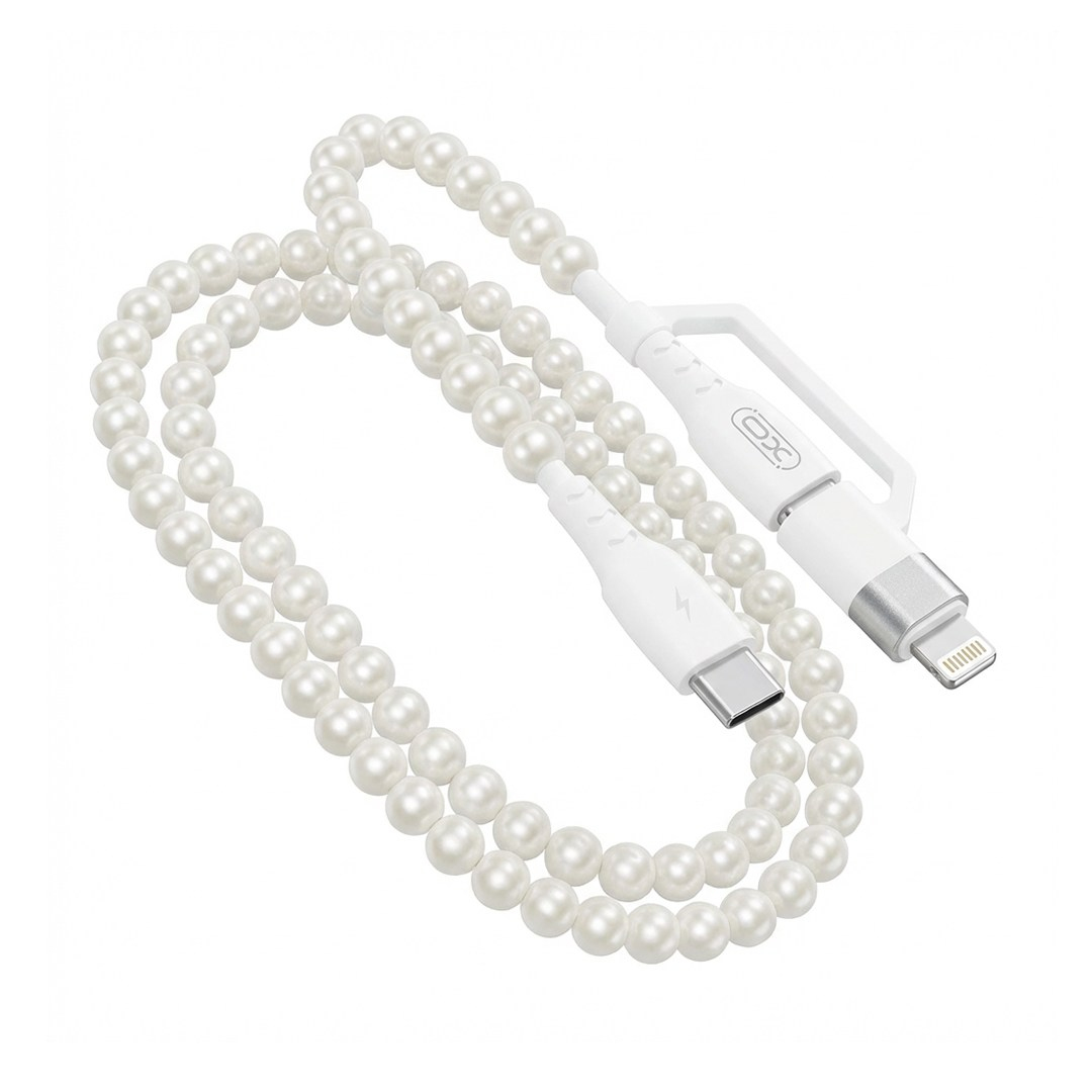 XO XO NB-Q310 Pearl Series 3'ü 1 Arada İnci Boncuklu 60W Type-C ve 27W Lightning 1 Metre Şarj ve Data Kablosu