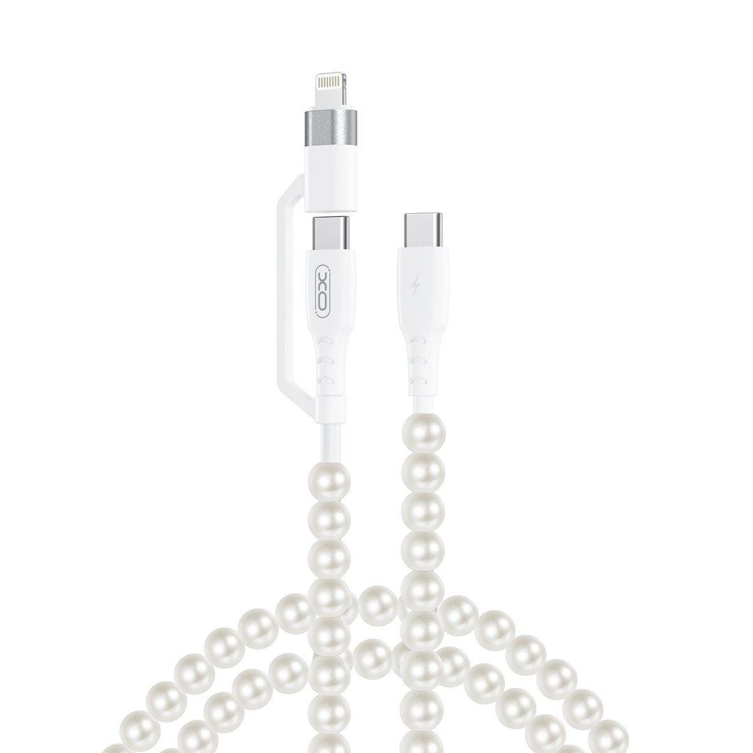 XO XO NB-Q310 Pearl Series 3'ü 1 Arada İnci Boncuklu 60W Type-C ve 27W Lightning 1 Metre Şarj ve Data Kablosu