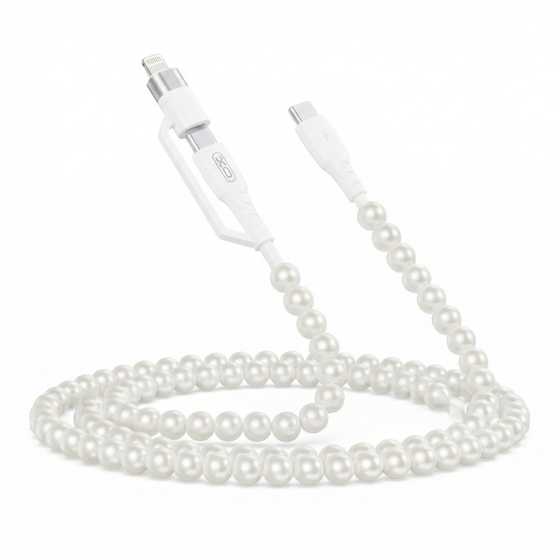 XO XO NB-Q310 Pearl Series 3'ü 1 Arada İnci Boncuklu 60W Type-C ve 27W Lightning 1 Metre Şarj ve Data Kablosu