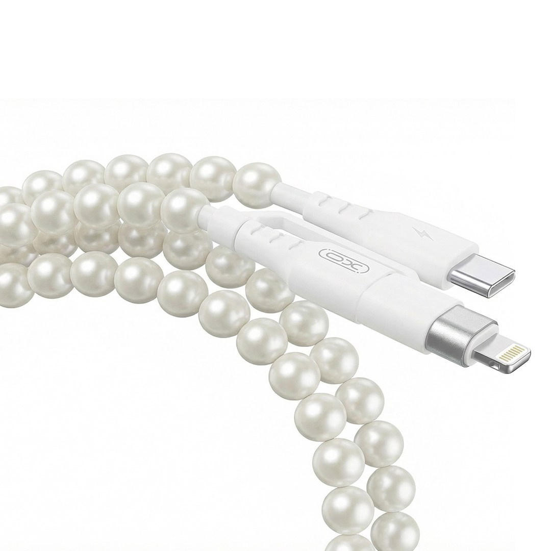 XO XO NB-Q310 Pearl Series 3'ü 1 Arada İnci Boncuklu 60W Type-C ve 27W Lightning 1 Metre Şarj ve Data Kablosu