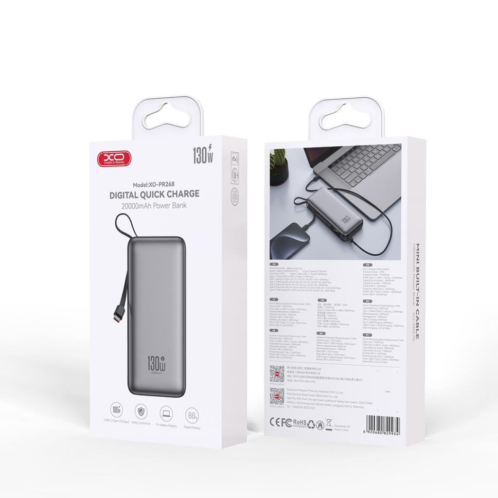 XO XO PR268 20000mAh 130W Hızlı Şarj Powerbank 100W Type-C Kablo Dahil