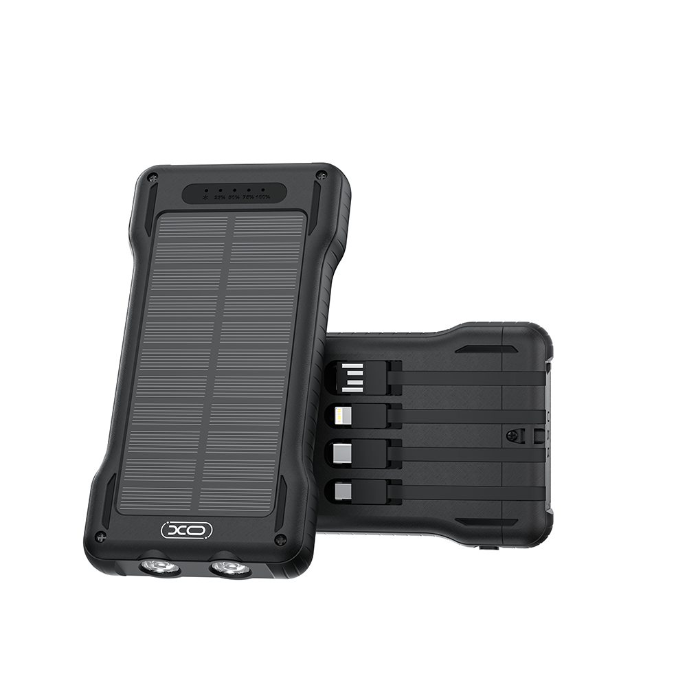 XO XO-PR290 10000 mAh Güneş Enerjili Powerbank 4 Dahili Kablolu Type-C Lightning Micro USB USB-A Hızlı Şarj Taşınabilir Powerbank