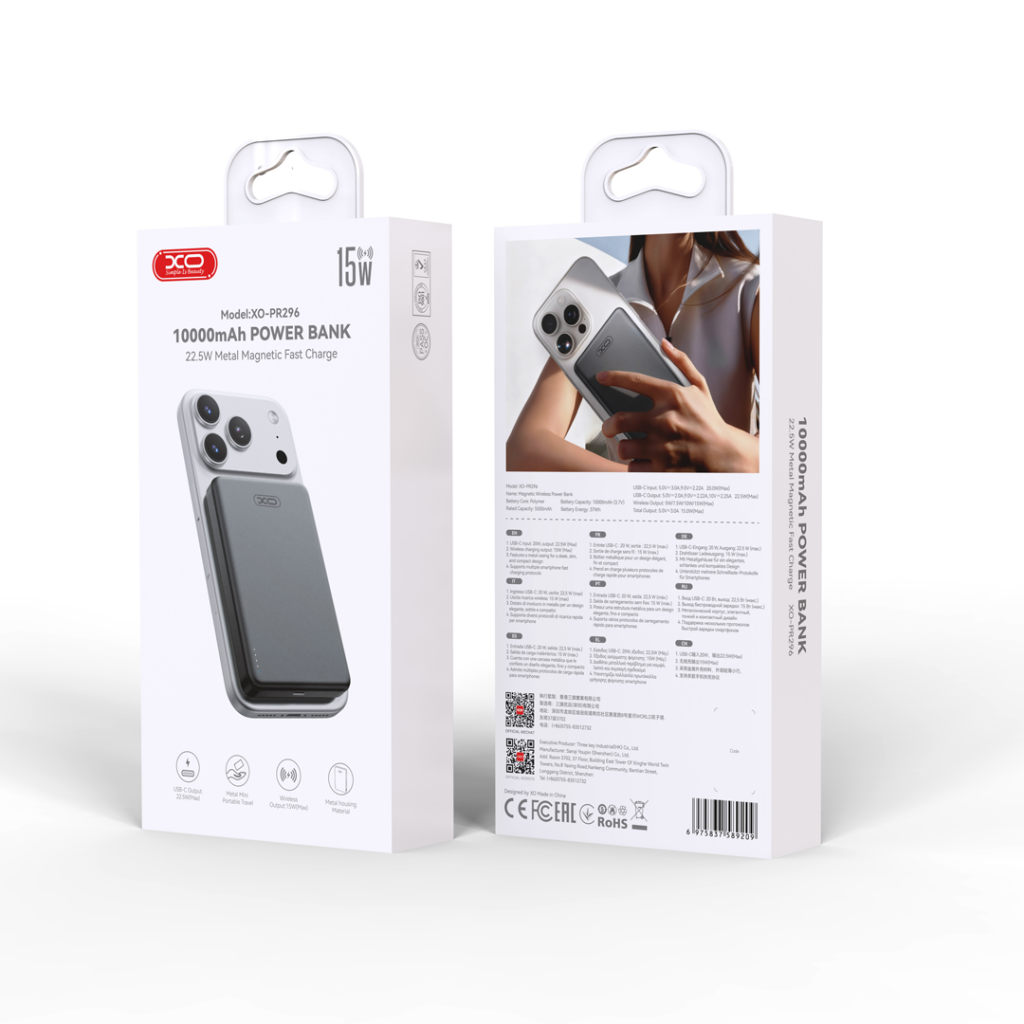 XO XO-PR296 10000 mAh 22.5W MagSafe Uyumlu Manyetik Hızlı Şarj Metal Powerbank