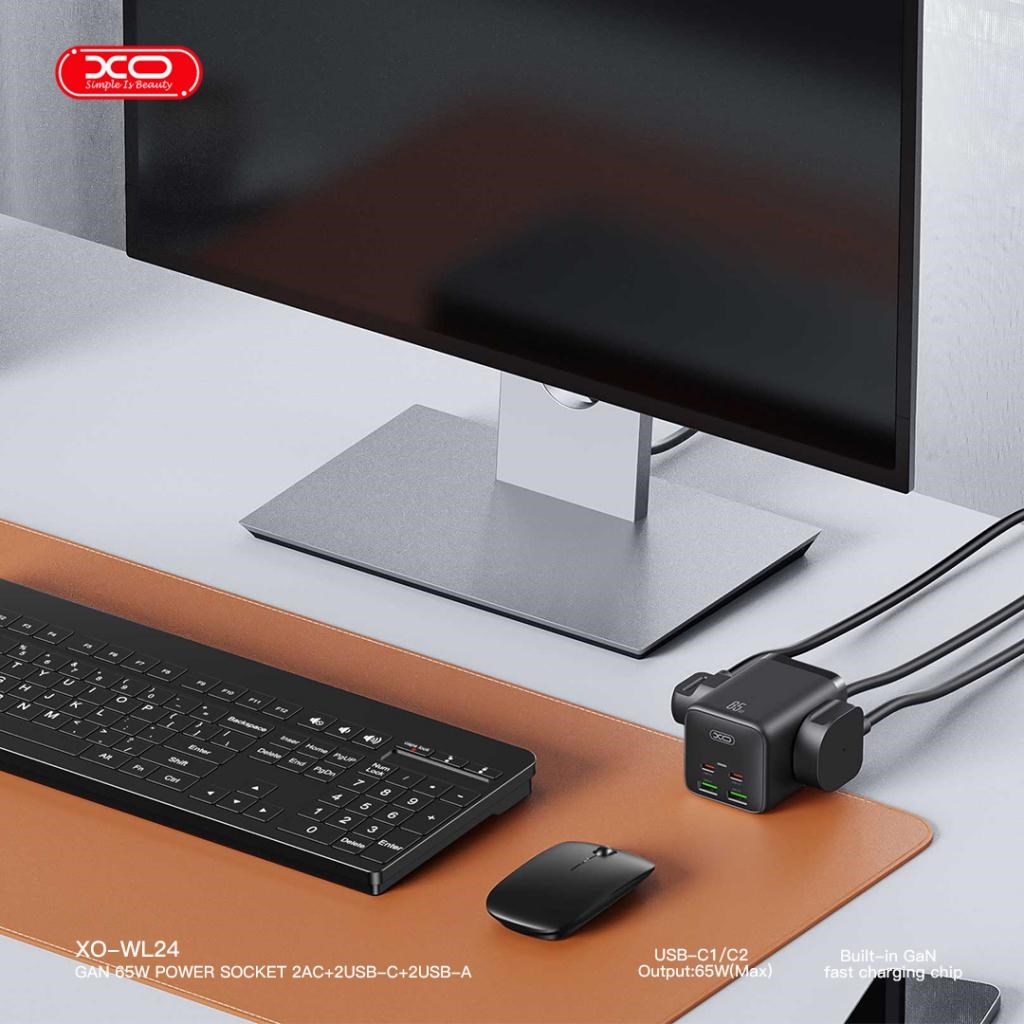 XO XO WL24 65W GaN Şarj İstasyonu 2 USB-C 2 USB-A 2 AC EU Prizli