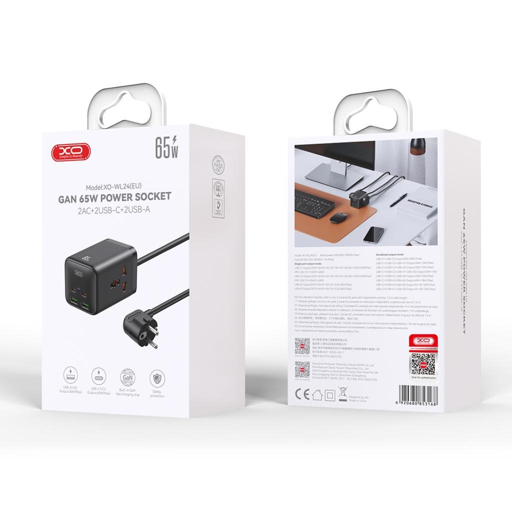 XO XO WL24 65W GaN Şarj İstasyonu 2 USB-C 2 USB-A 2 AC EU Prizli