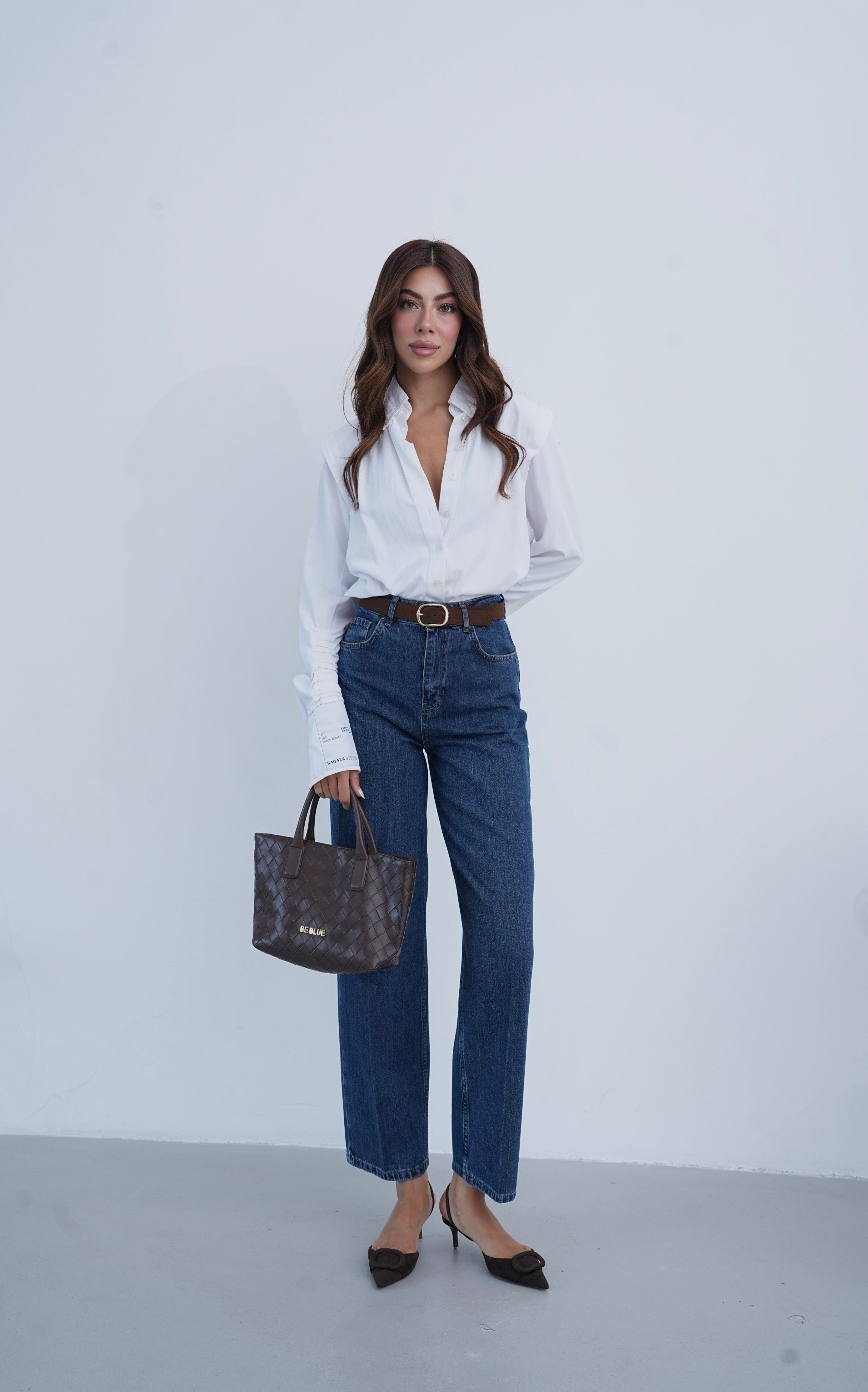 LACARINOYüksek Bel Kemer Detaylı Balon Kalıp Dark Blue Jean Pantolon