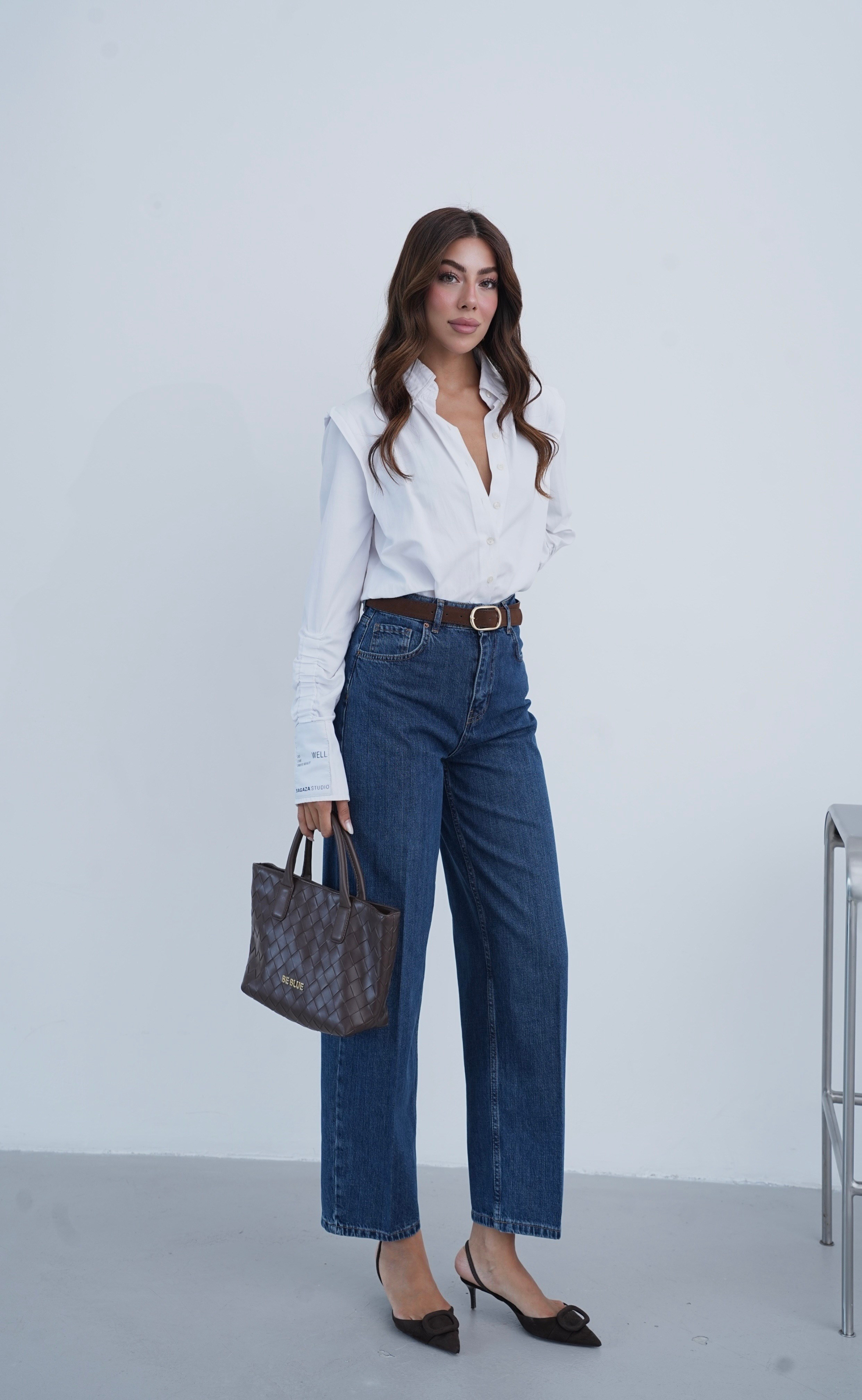 LACARINOYüksek Bel Kemer Detaylı Balon Kalıp Dark Blue Jean Pantolon
