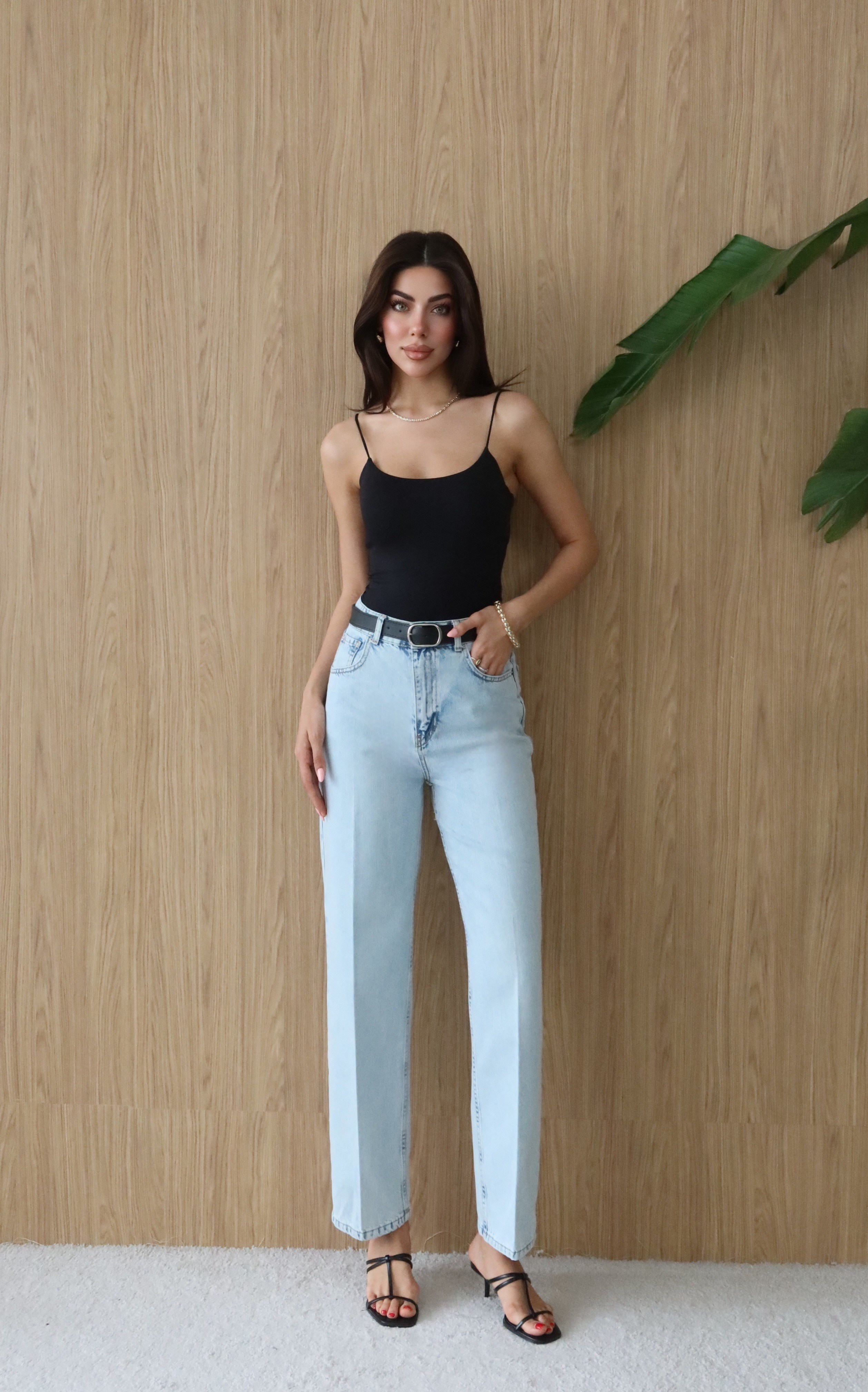 LACARINOYüksek Bel Kemer Detaylı Balon Kalıp Light Blue Jean Pantolon