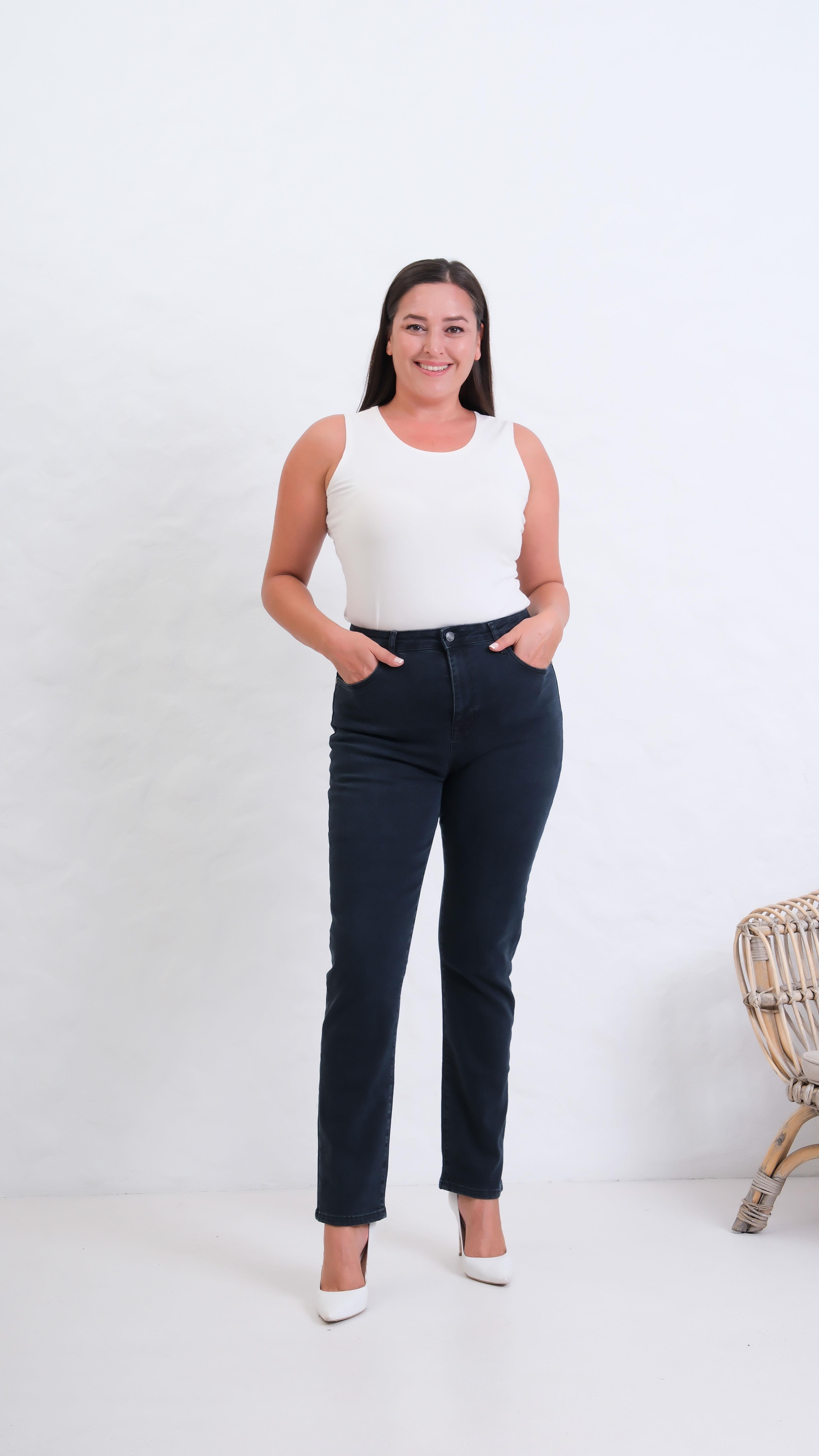 LACARINOYüksek Bel  Battal Kesim Boru Paça Blue Black Jean Pantolon