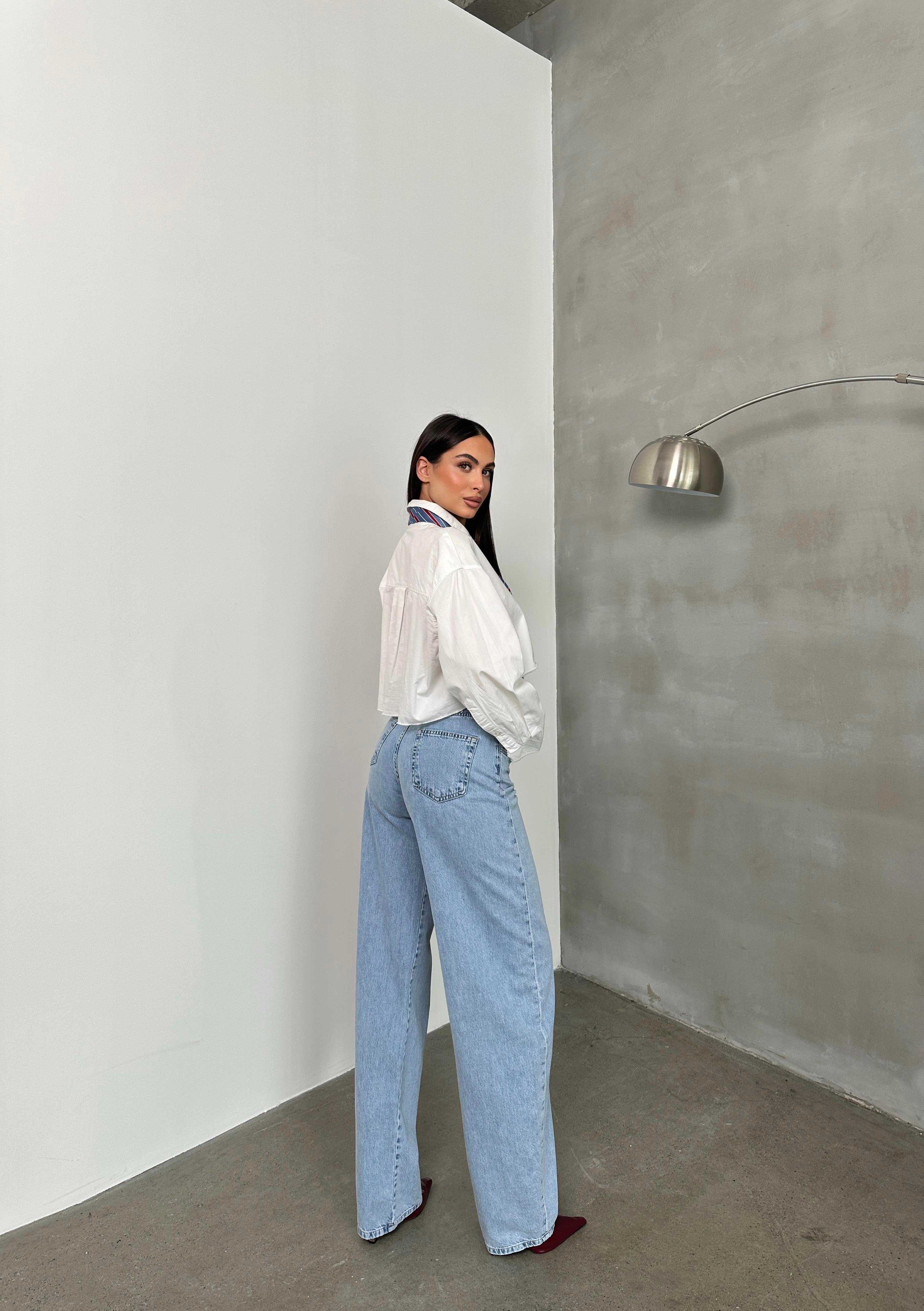LACARINOYüksel Bel Bacak Boyu Balon Kesim Barrel Fit  Light Blue Jean Pantolon