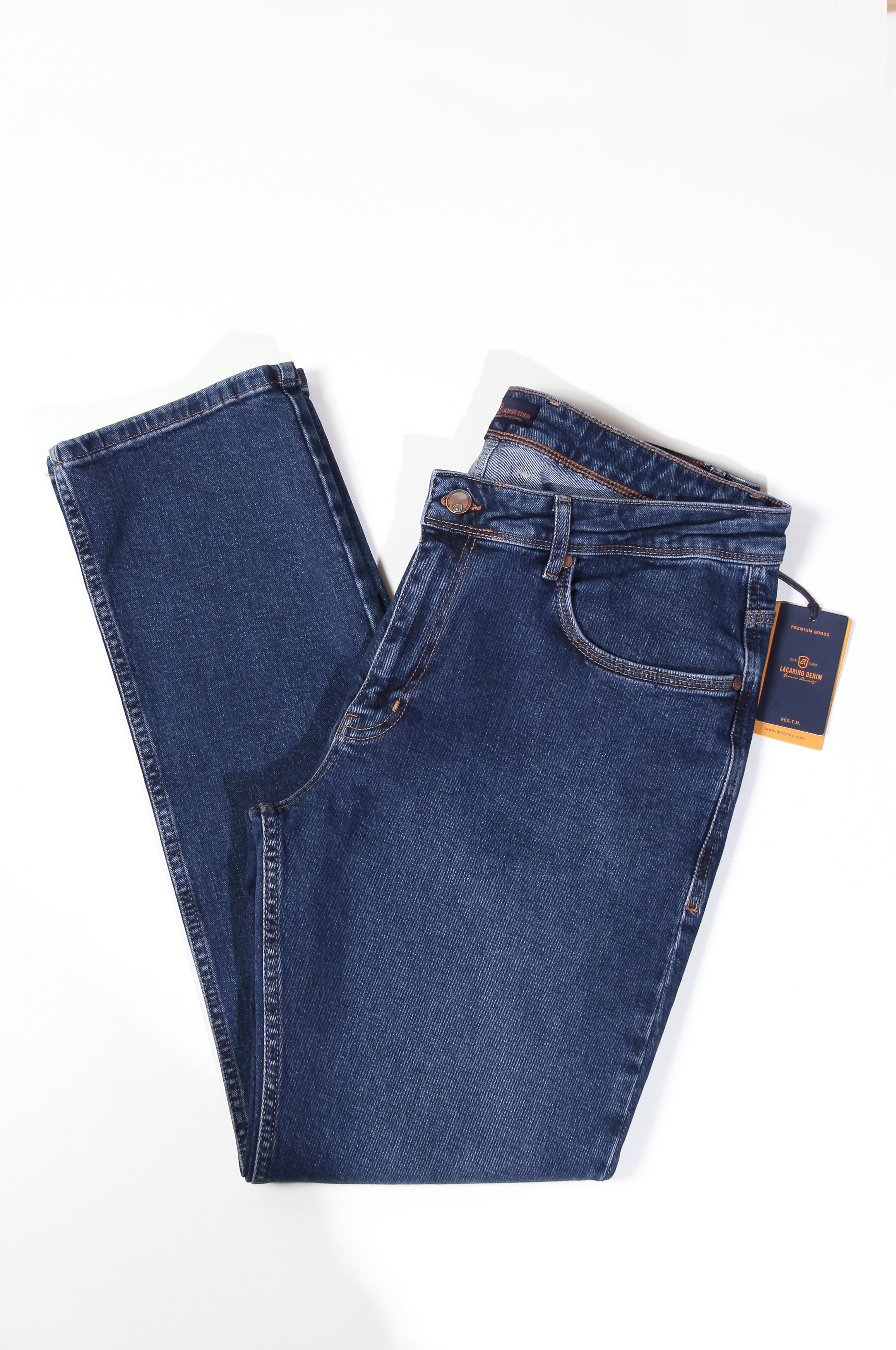 LACARINOErkek Battal Kesim Boru Paça Ocean Blue Jean Pantolon 