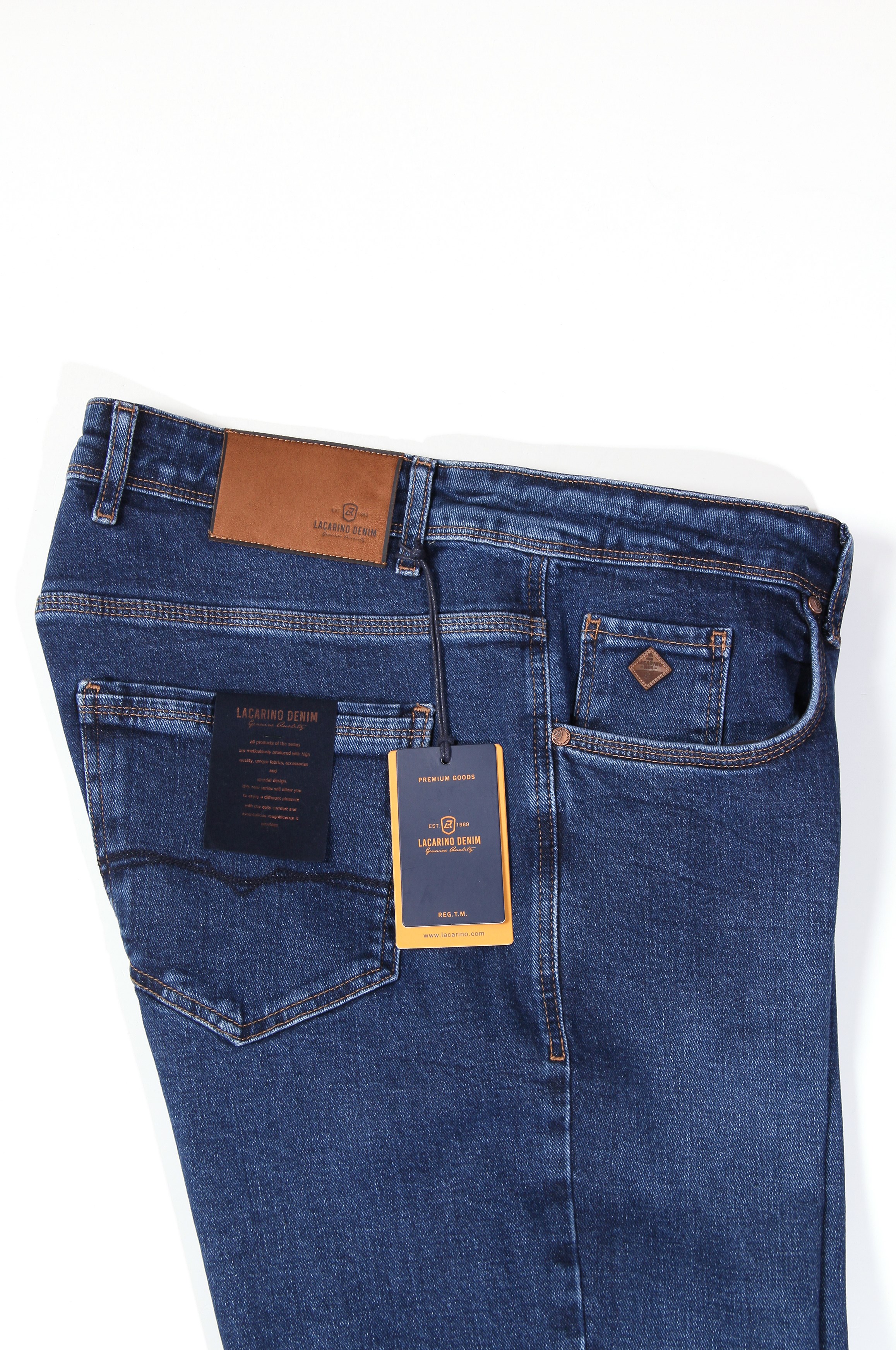 LACARINOErkek Battal Kesim Boru Paça Ocean Blue Jean Pantolon 