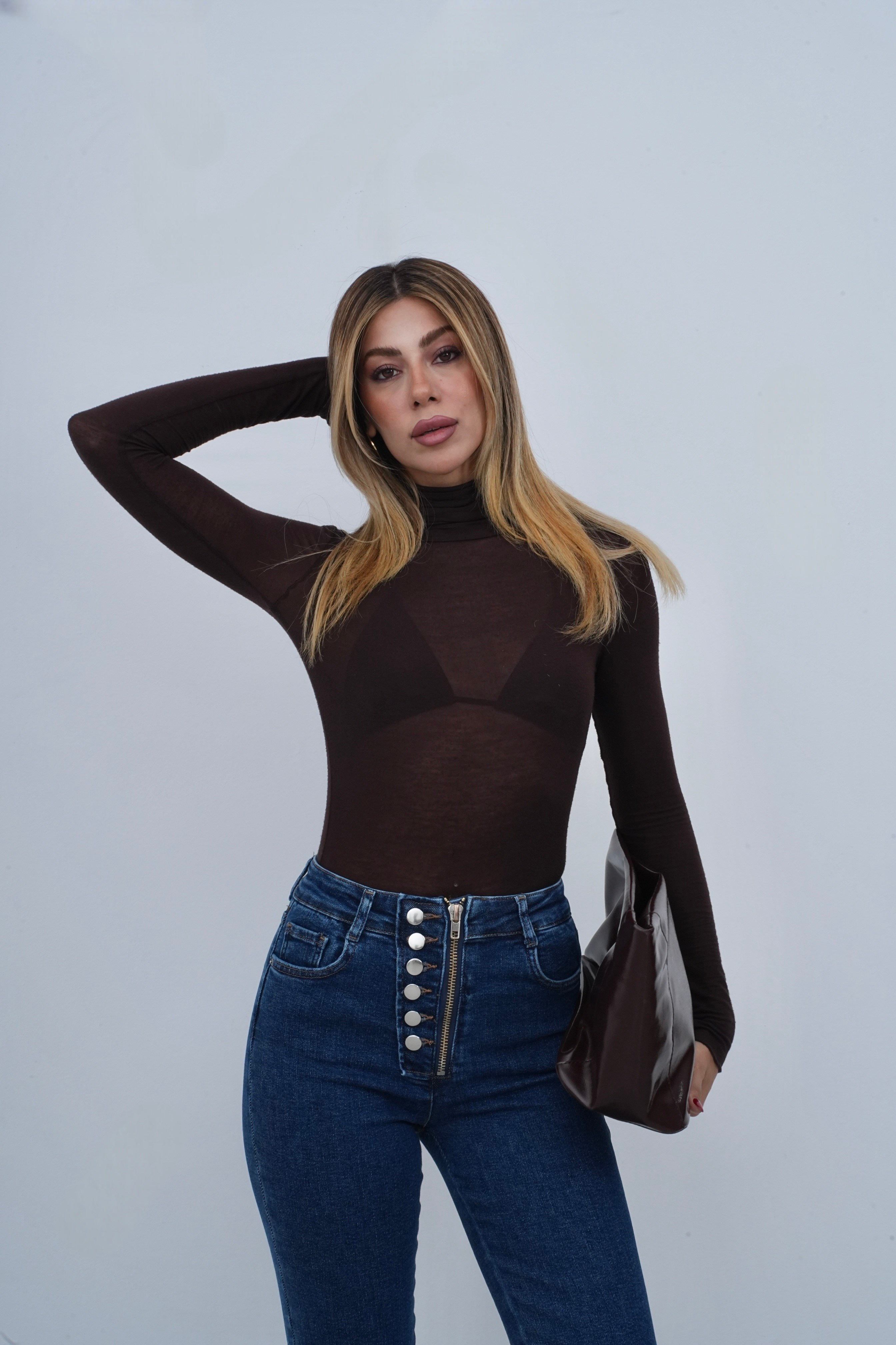 LACARINOYüksek Bel Önden Düğme Detaylı Fermuarlı Yarım Boru Paça Dark Blue Jean Pantolon