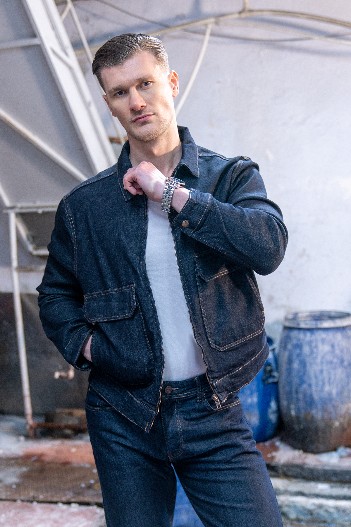 LACARINOİç Cep Detaylı Navy Blue Denim Ceket