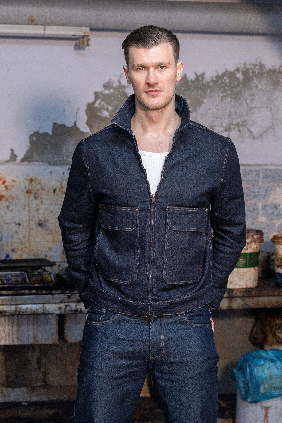 LACARINOİç Cep Detaylı Navy Blue Denim Ceket