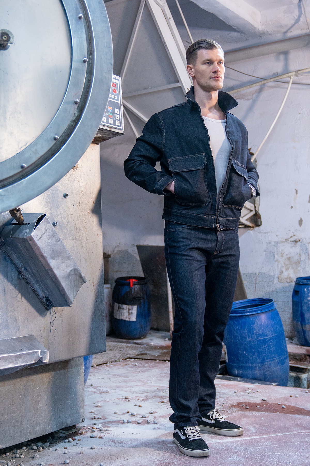 LACARINOİç Cep Detaylı Navy Blue Denim Ceket