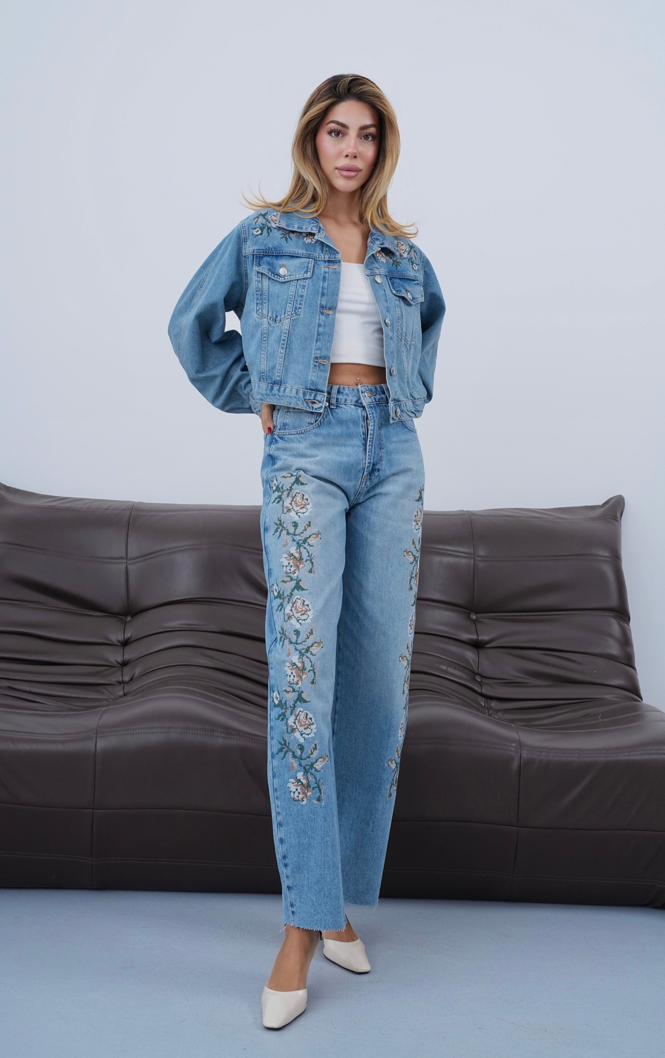 LACARINONakış İşleme Detaylı Bej Tint Jean Ceket