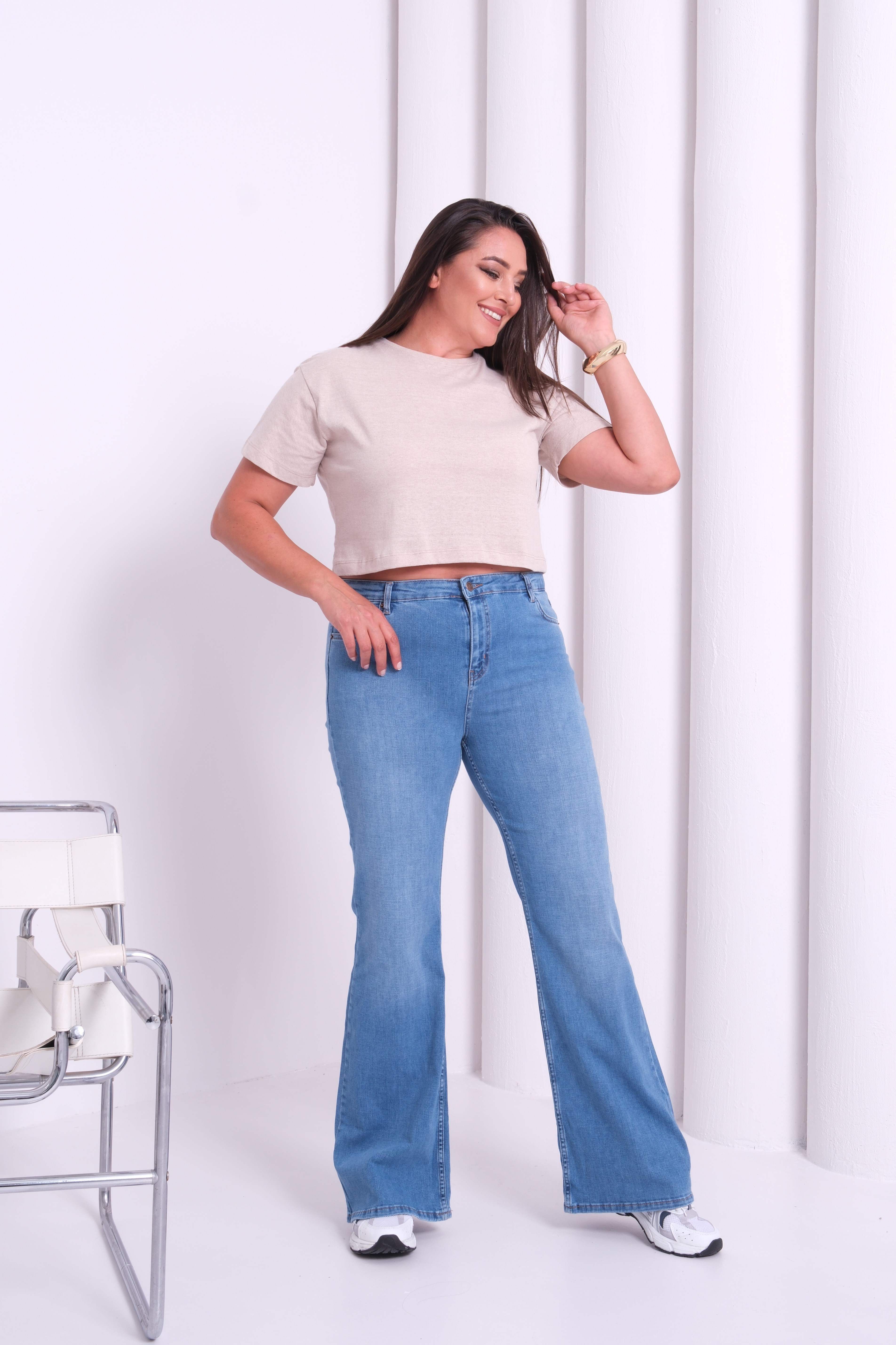LACARINOYüksek Bel Battal Kesim Yarım İspanyol Paça Blue Jean Pantolon