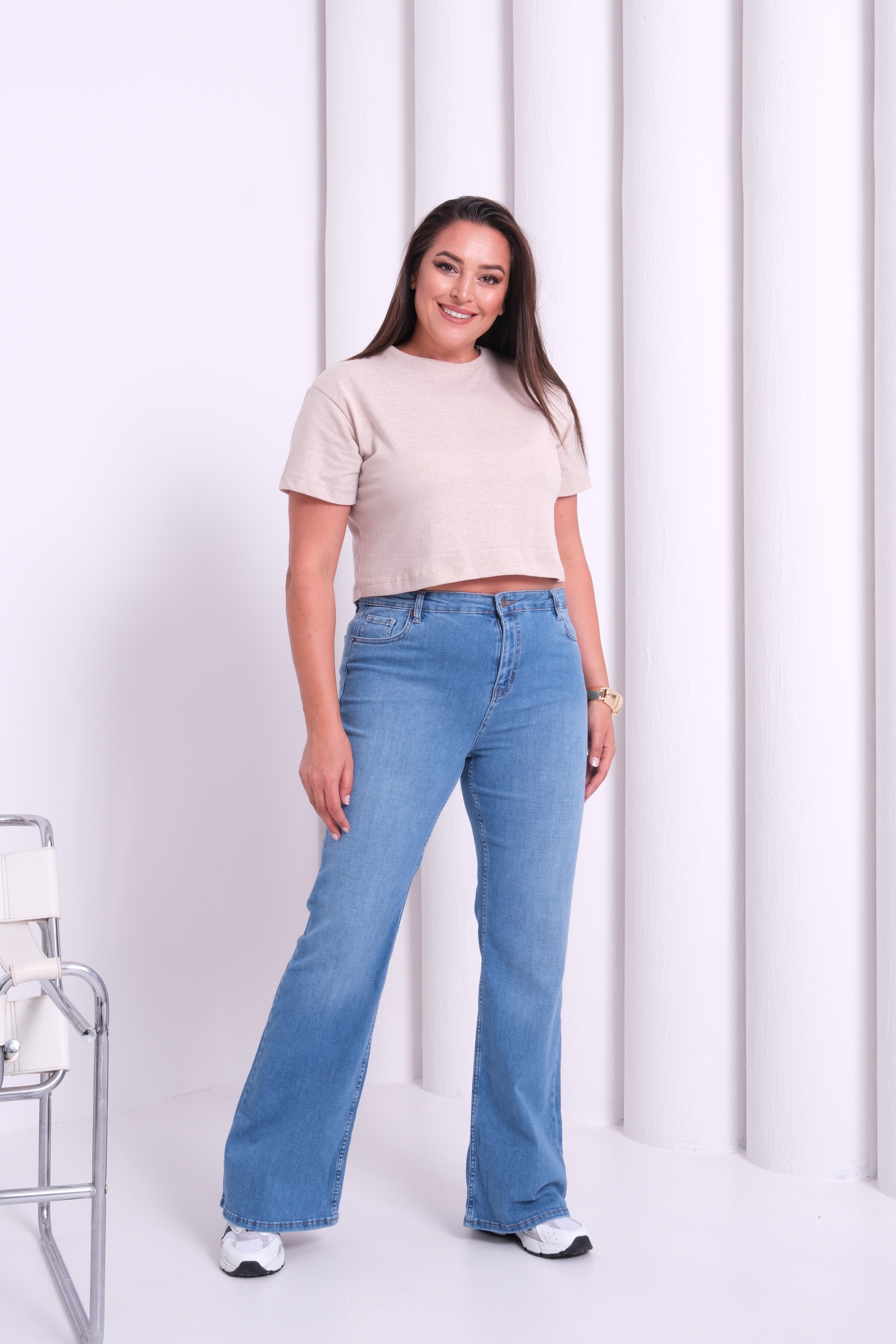 LACARINOYüksek Bel Battal Kesim Yarım İspanyol Paça Blue Jean Pantolon