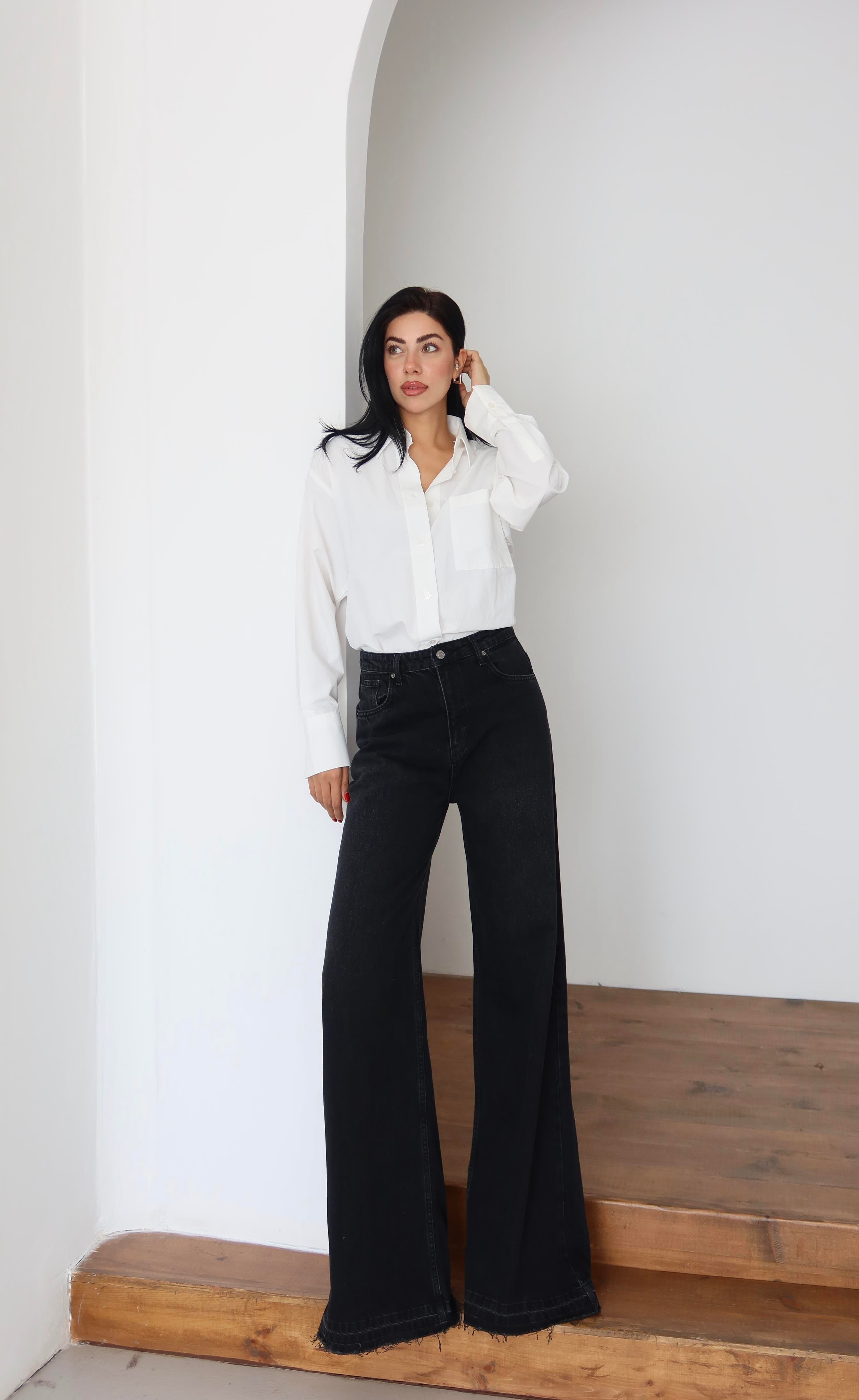 LACARINOYüksek Bel Extra Bol Paça Black Black Jean Panolon