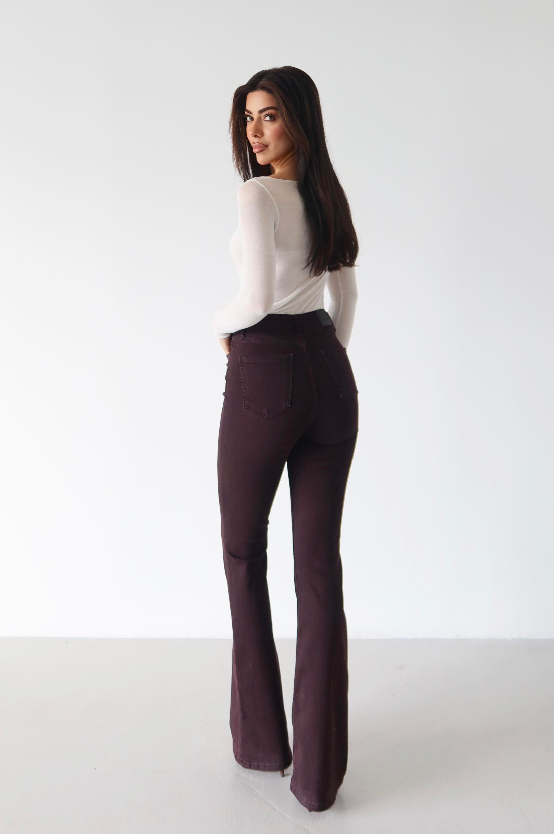 LACARINOHigh Waist Narrow Fit Spanish Leg Burgundy Jeans