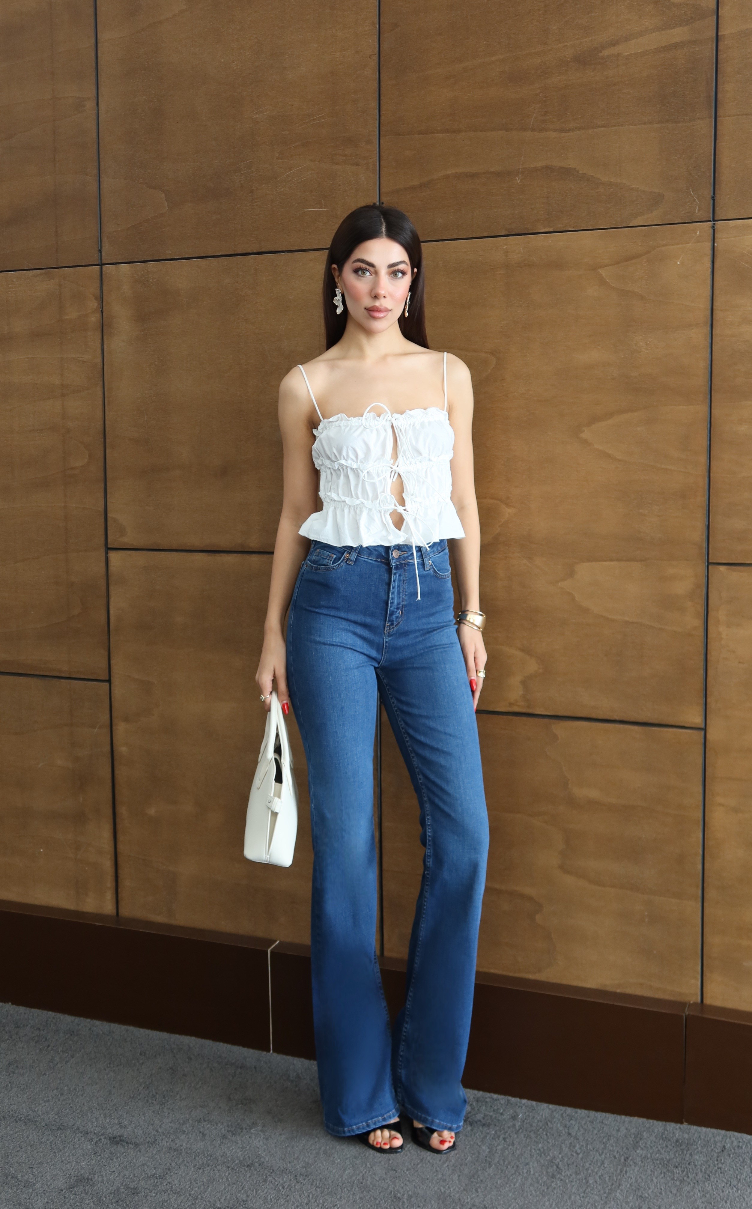 LACARINOYüksek Bel Yarım İspanyol Paça Blue Jean Pantolon