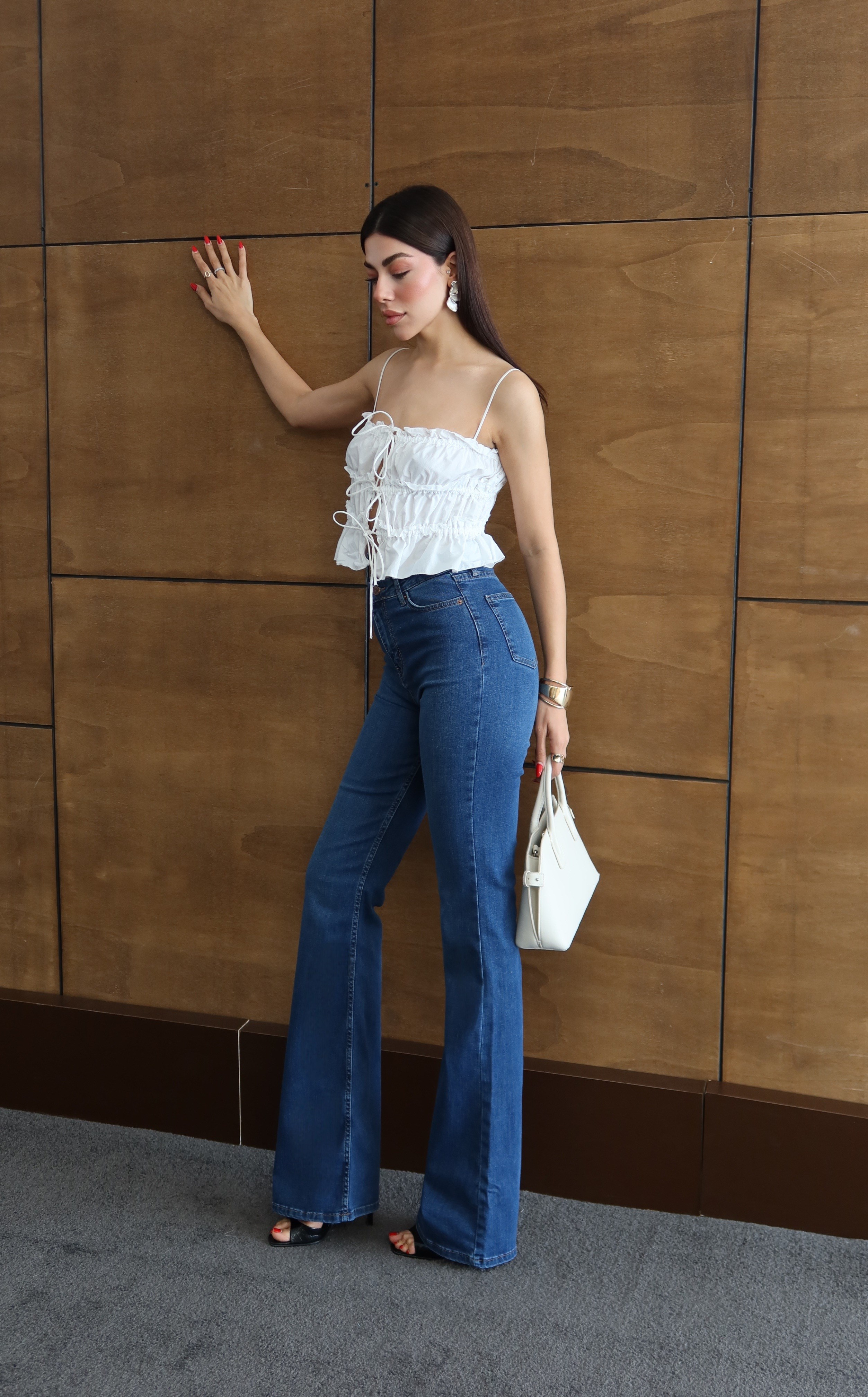 LACARINOYüksek Bel Yarım İspanyol Paça Blue Jean Pantolon